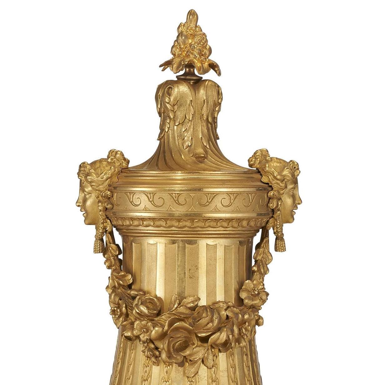 Gilt French Ormolu Bronze Urns by Maxime Secrétant  For Sale