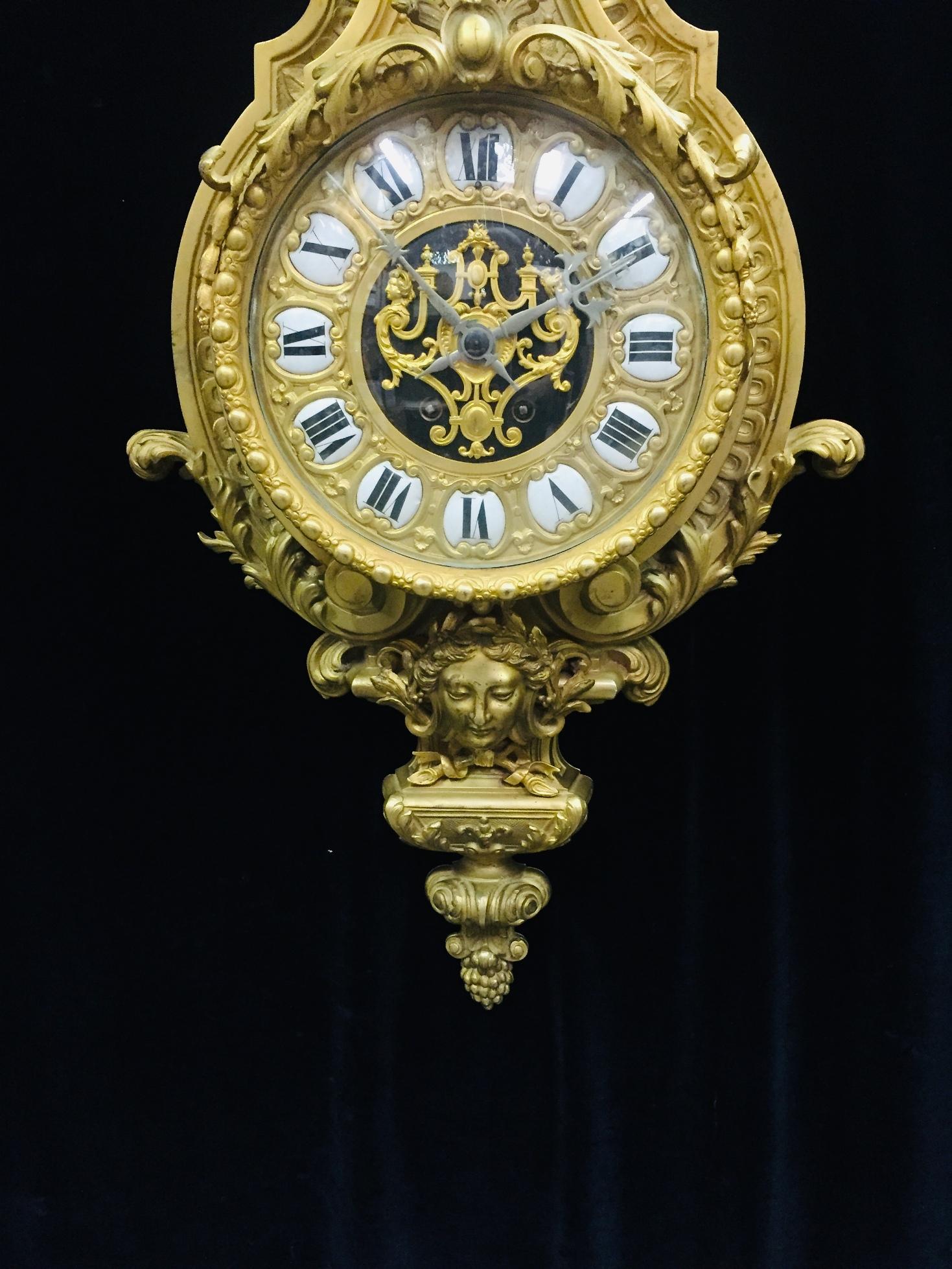 Louis XV French Ormolu Cartel Clock, 19th Century by H&F Paris For Sale