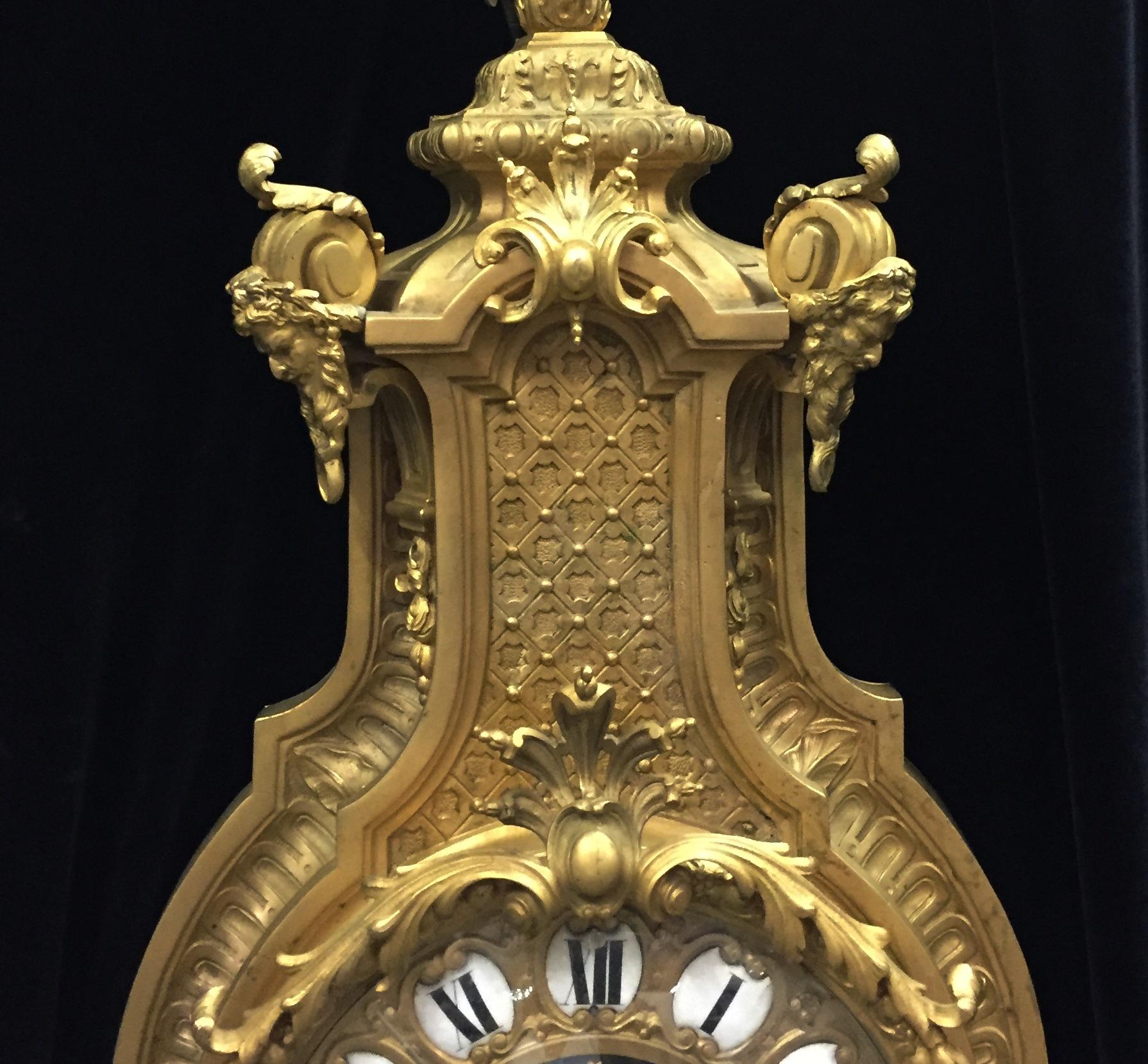 French Ormolu Cartel Clock, 19th Century by H&F Paris In Good Condition In Cypress, CA