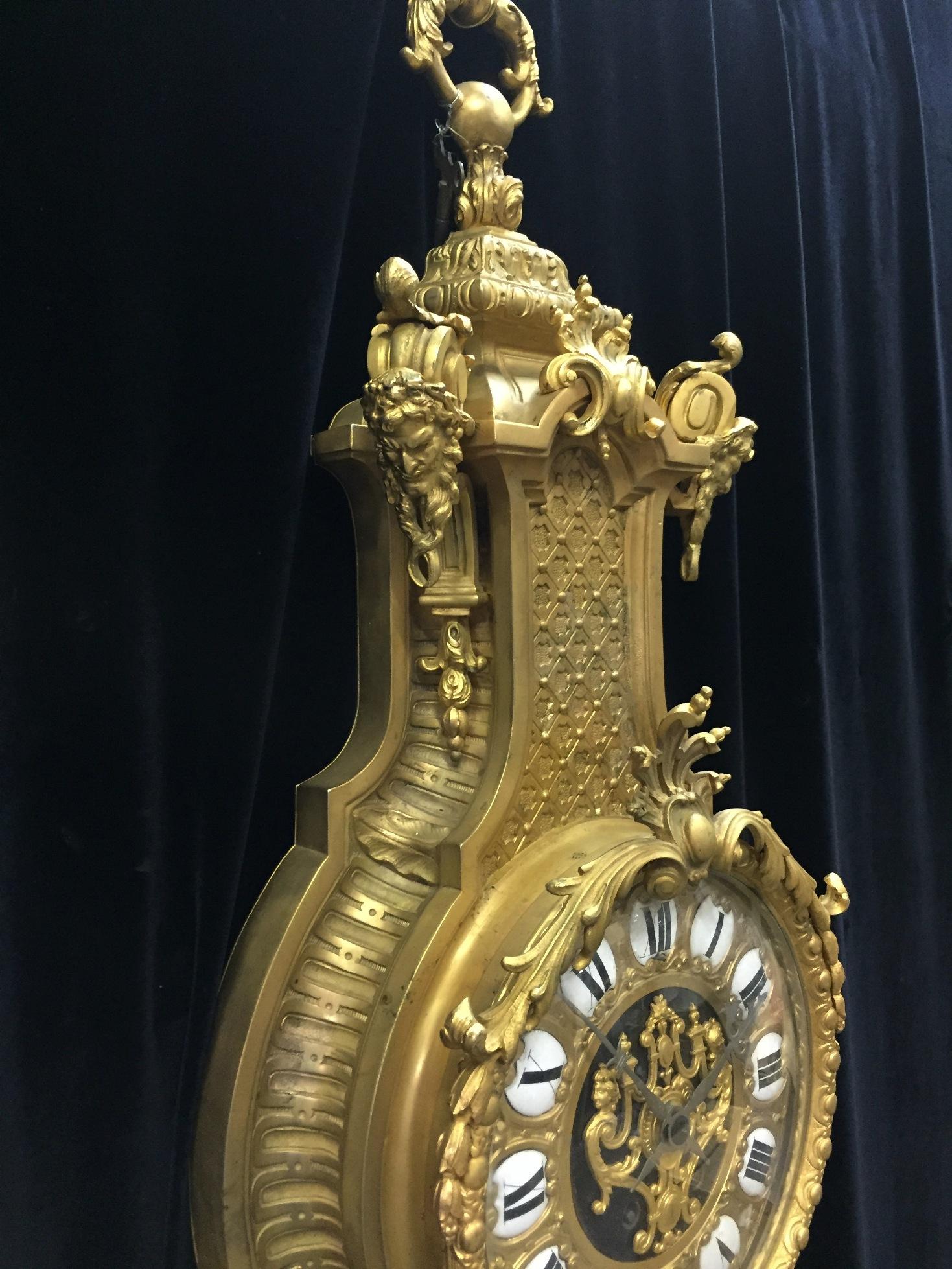 Enamel French Ormolu Cartel Clock, 19th Century by H&F Paris For Sale