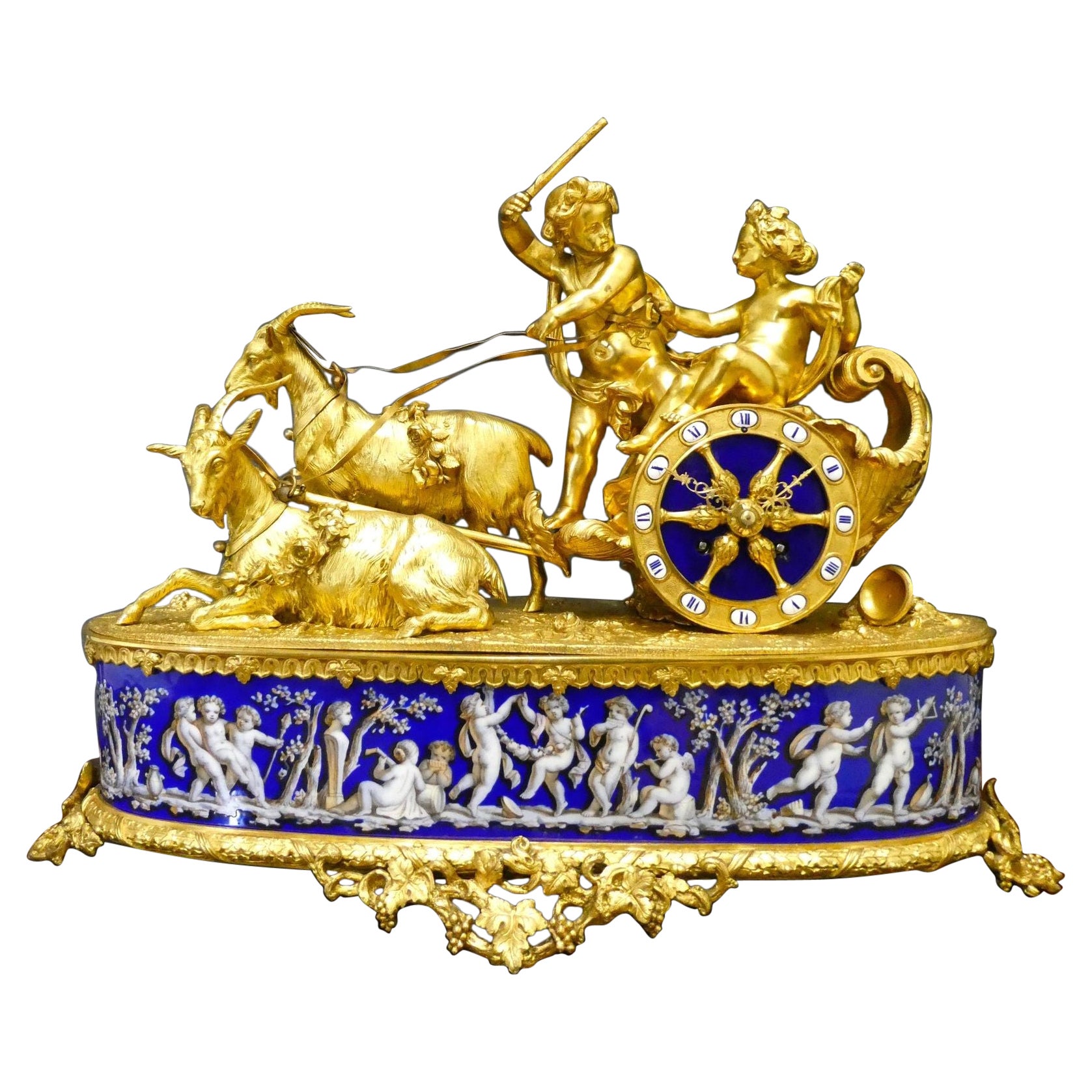 French Ormolu 
Chariot
 Table Clock For Sale