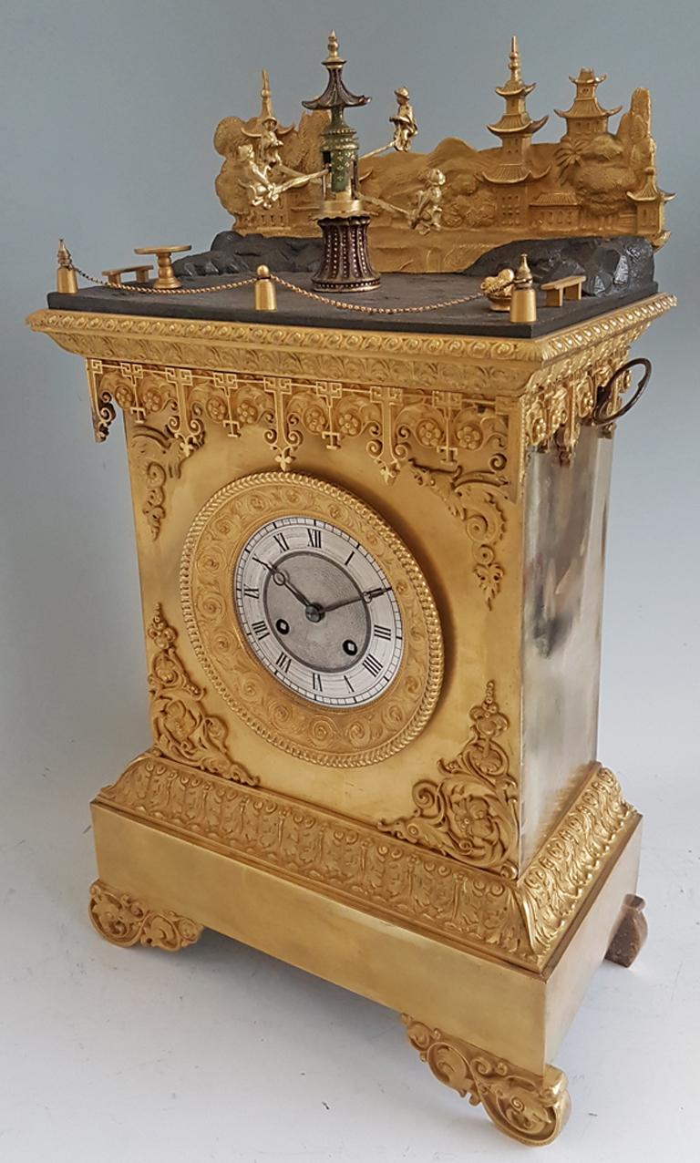 French Ormolu Chinoiserie Automaton Mantel Clock attributed to J.F Houdin 1