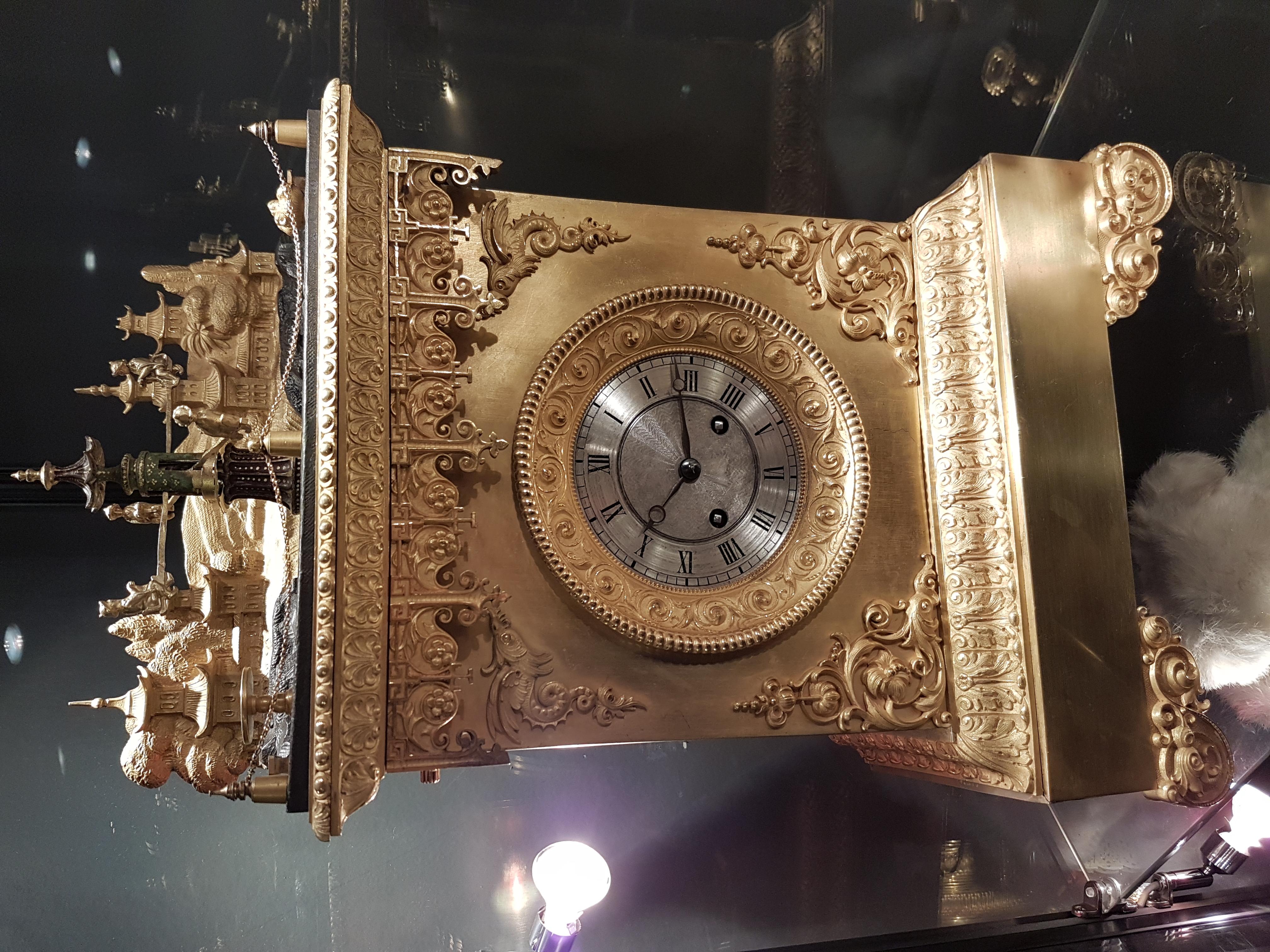 Mid-19th Century French Ormolu Chinoiserie Automaton Mantel Clock attributed to J.F Houdin