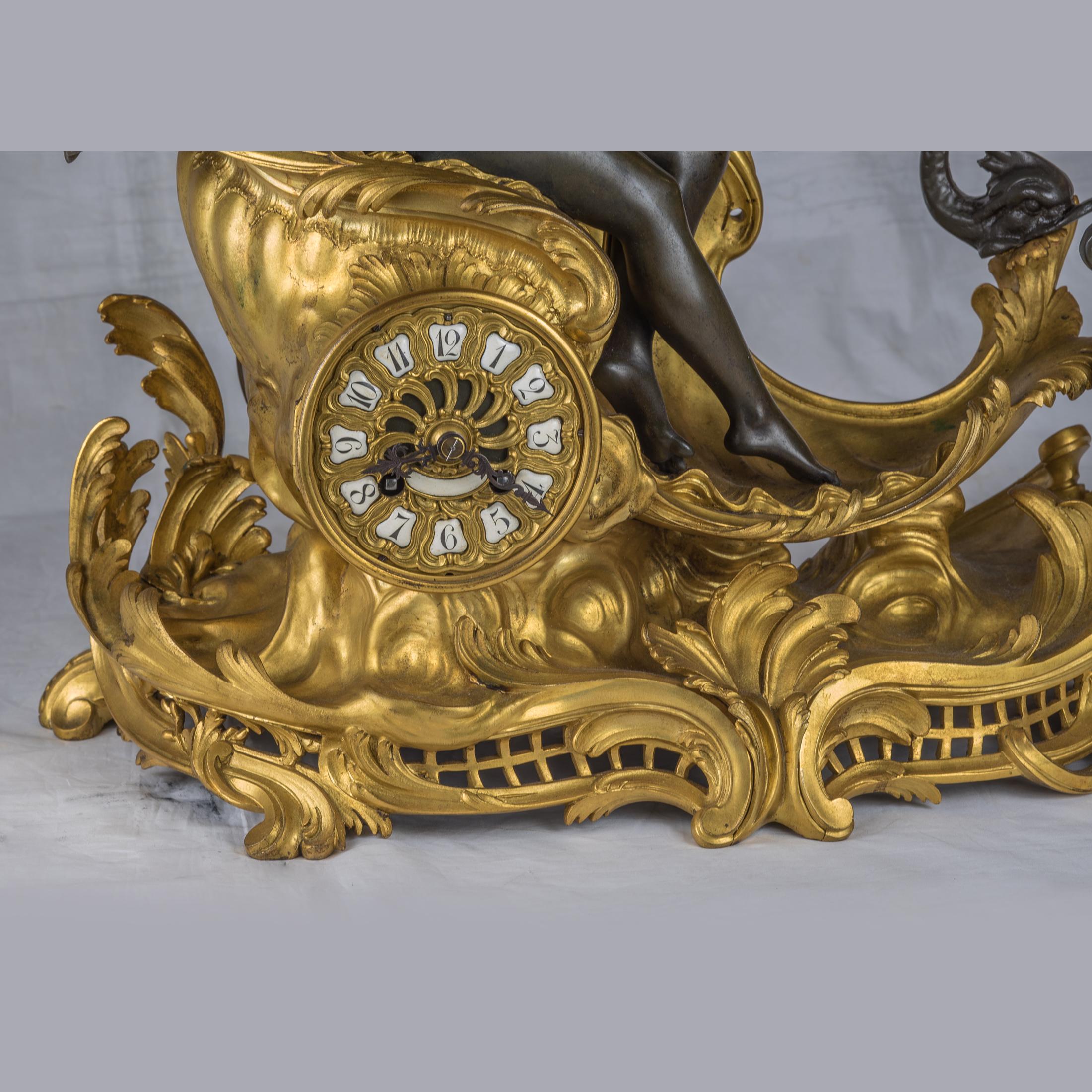 19th Century French Ormolu Figural Mantel Clock Depicting Amphitrite's Chariot For Sale