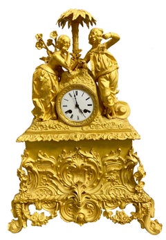 French Ormolu Figural Mantel Clock with Glass Dome, circa 1820