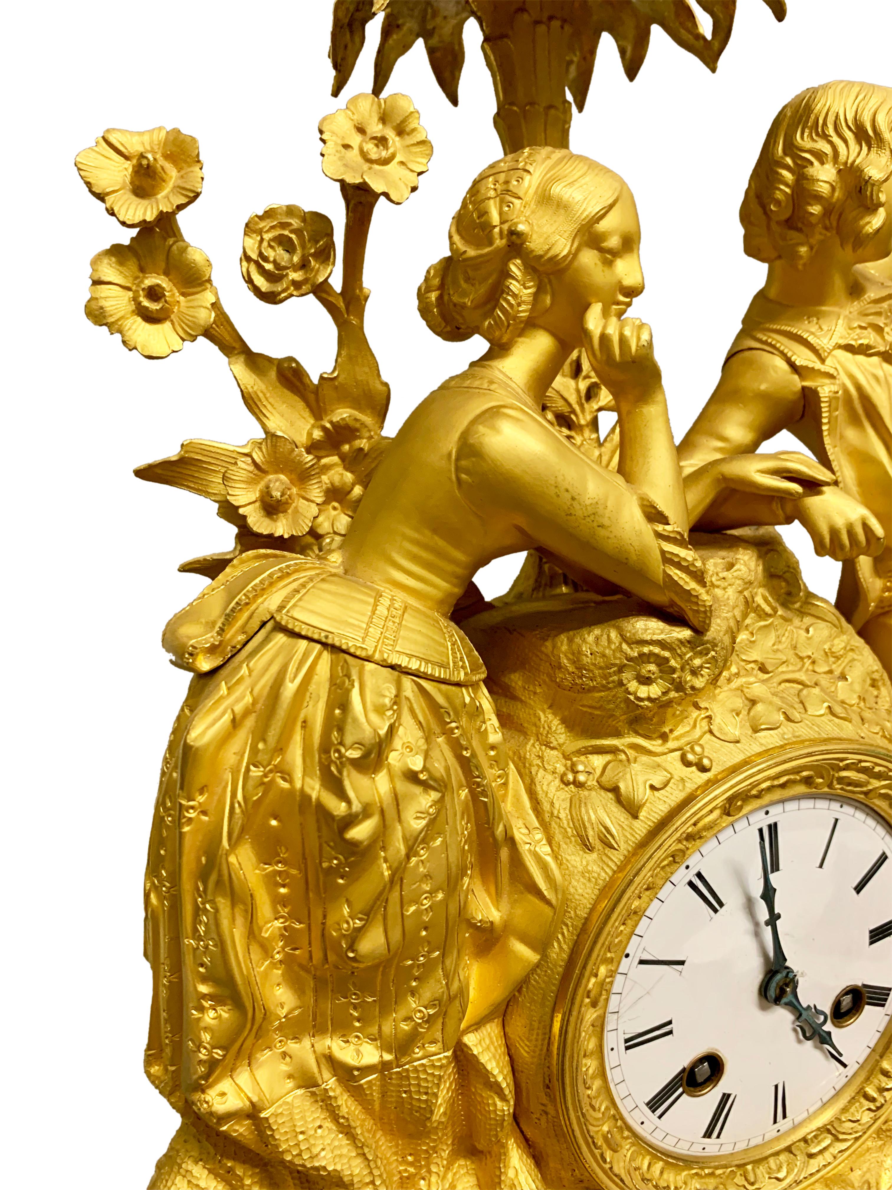 Charles X French Ormolu Figural Mantel Clock with Glass Dome, circa 1820 For Sale
