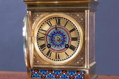 French Ormolu Mantel Clock with Champleve Decoration by Japy Freres