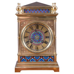 Antique French Ormolu Mantel Clock with Champleve Decoration by Japy Freres