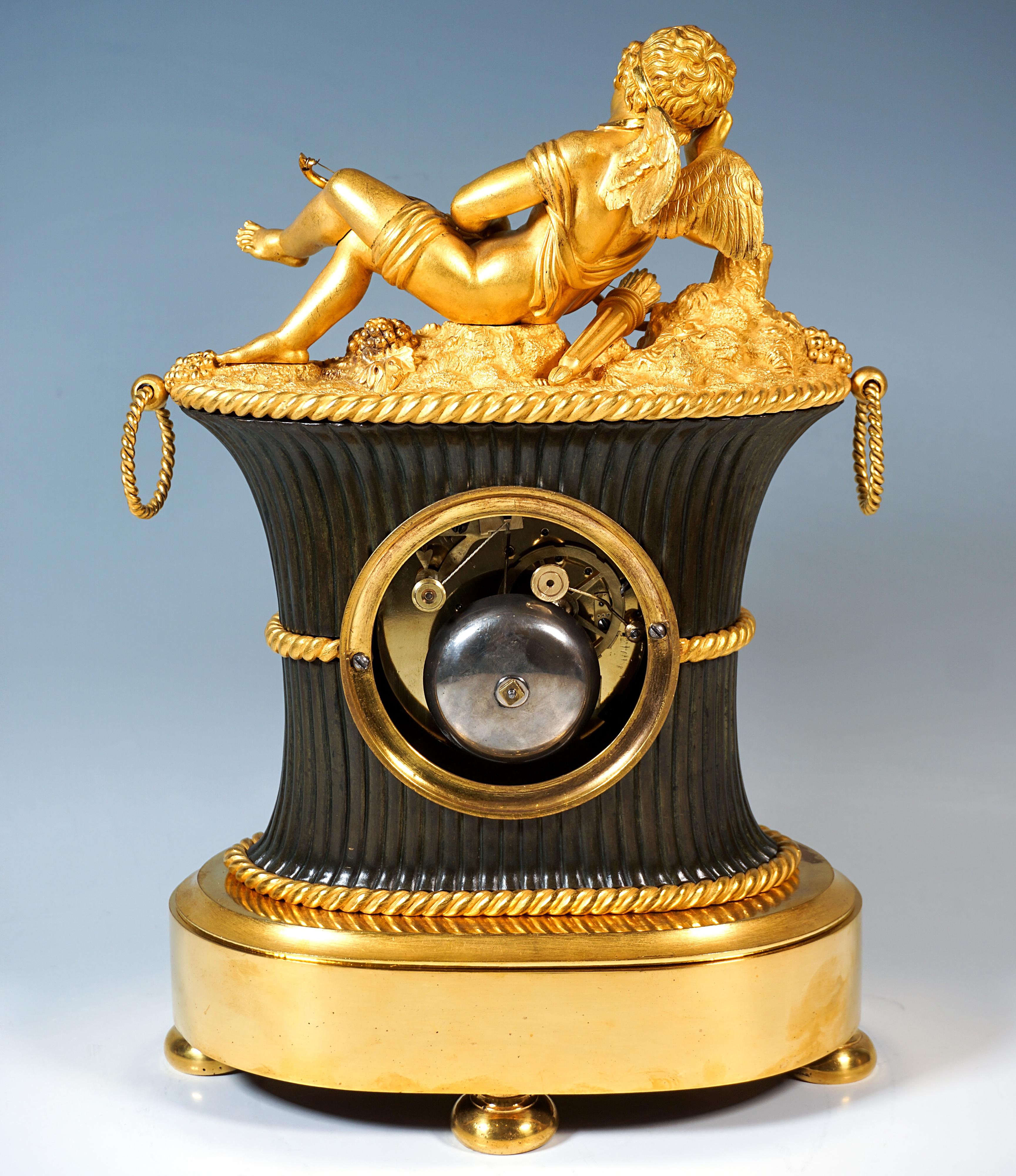 Empire French Ormolu Mantle Clock, Pendule 'L'Angelot Endormi', Reiche, Paris, Ca 1820 For Sale