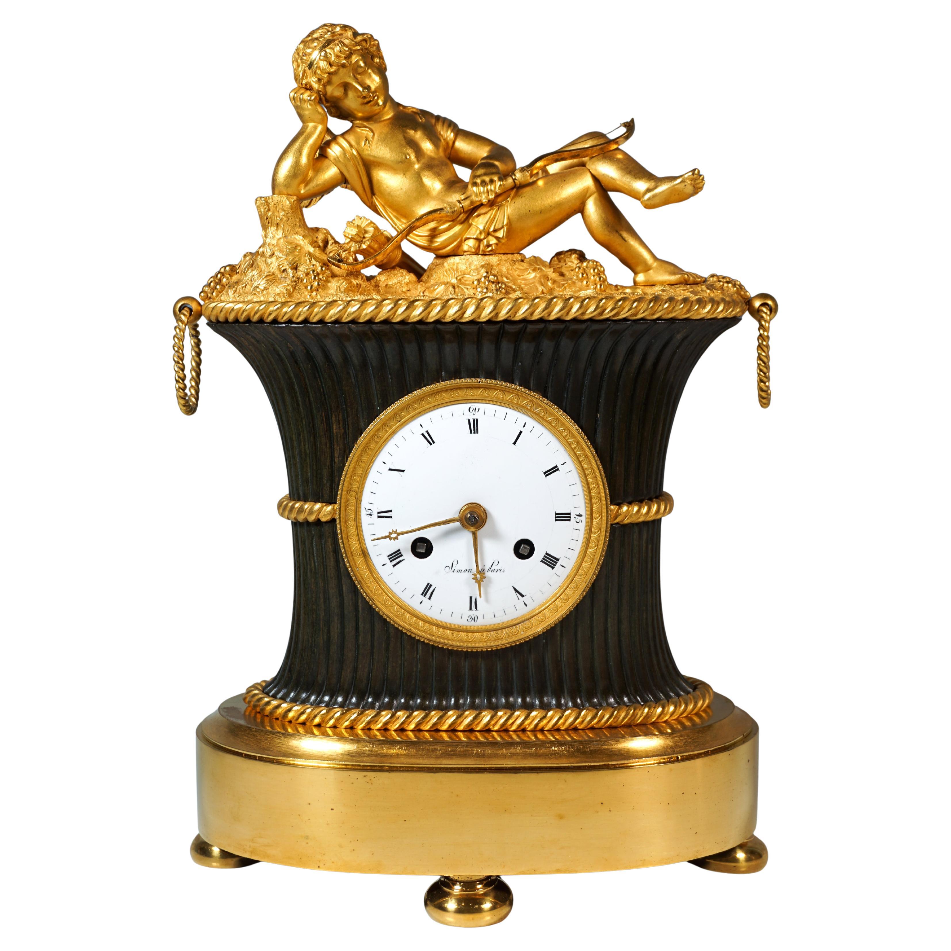French Ormolu Mantle Clock, Pendule 'L'Angelot Endormi', Reiche, Paris, Ca 1820 For Sale