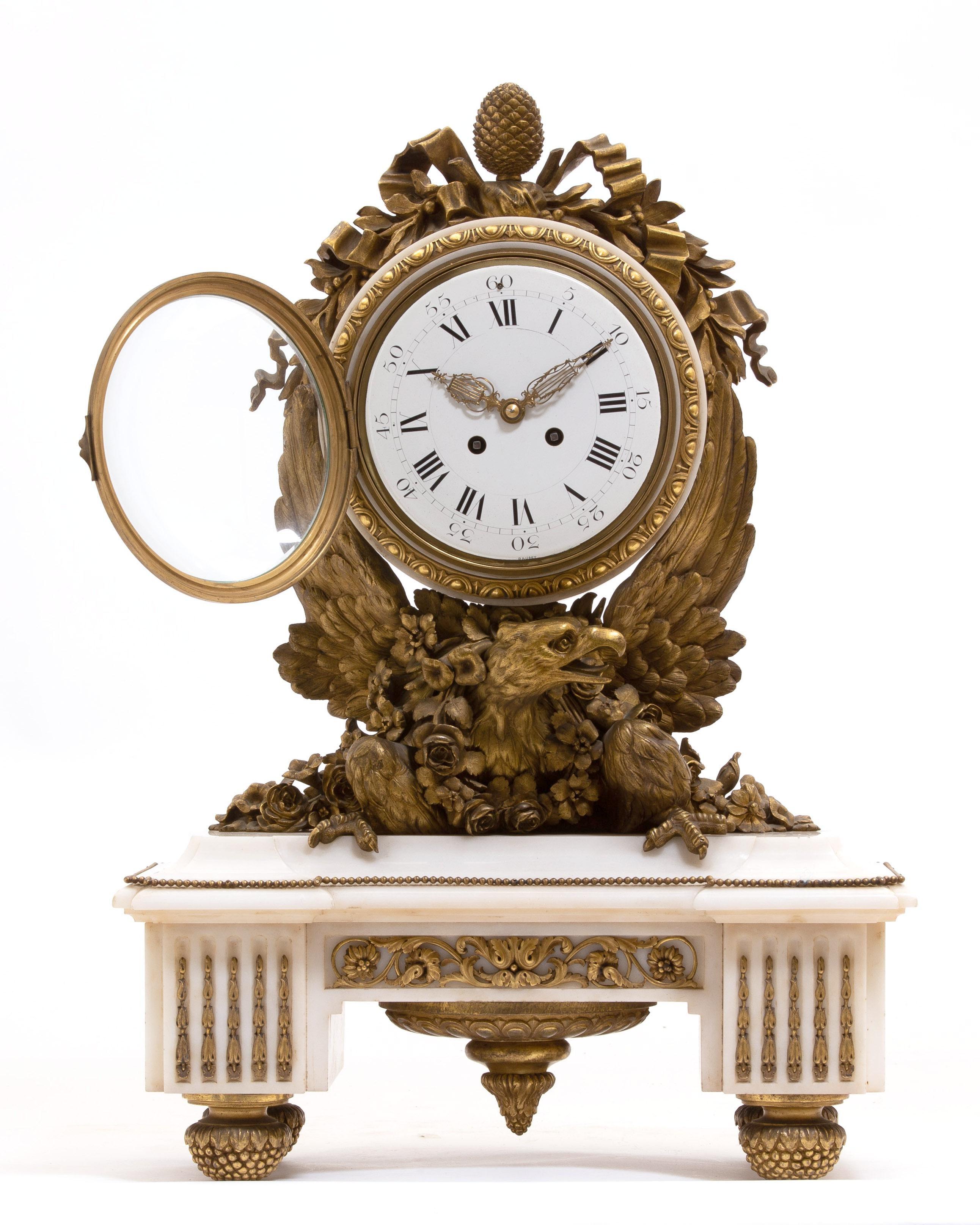 Pendule de cheminée française en marbre et bronze doré, XIXe siècle en vente 7