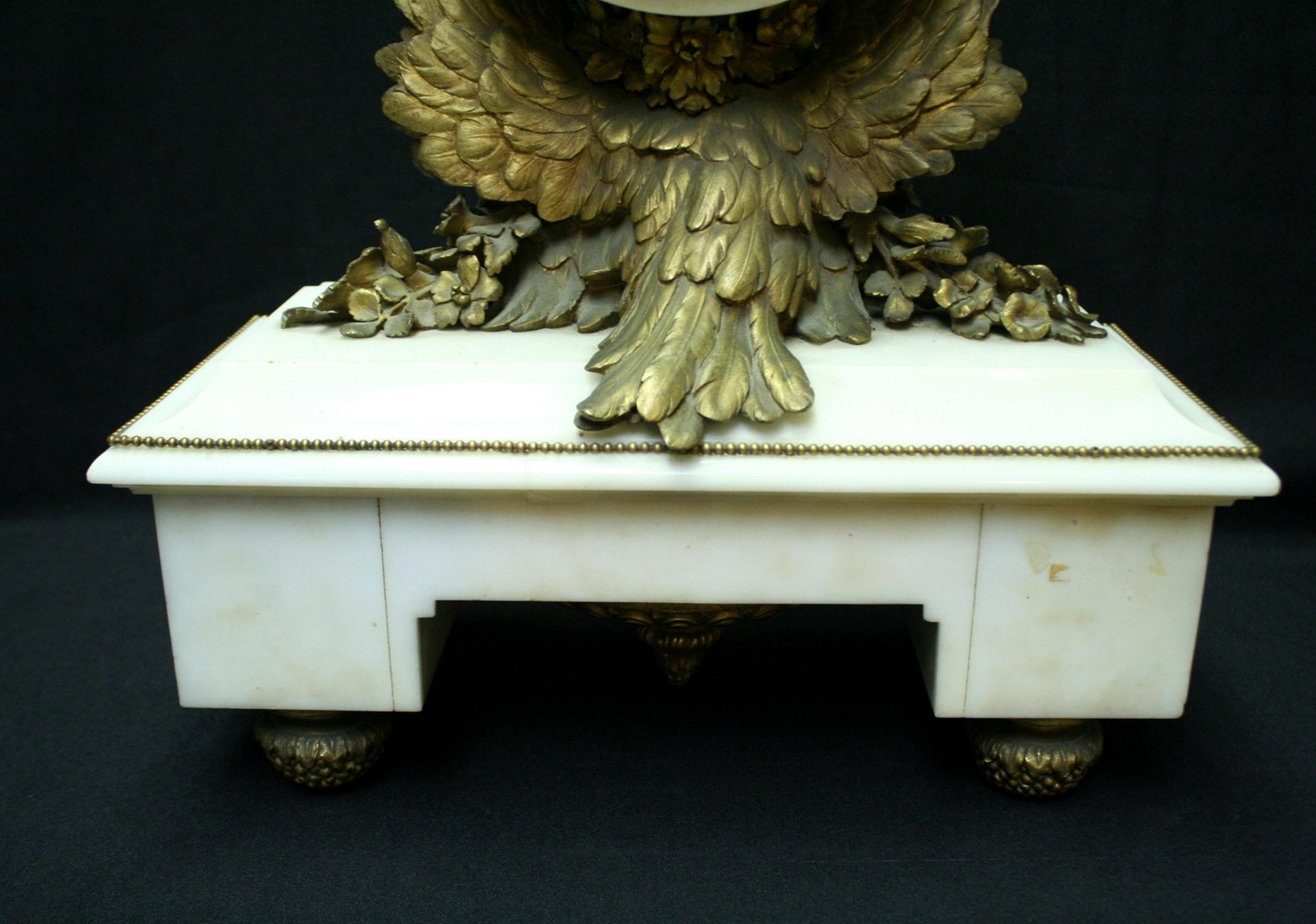 French Ormolu Marble Mantel Clock, 19th Century In Good Condition For Sale In Cypress, CA