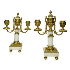French Ormolu Marble Twin Arm Garniture Candelabra Casolettes 19th Century, Pair