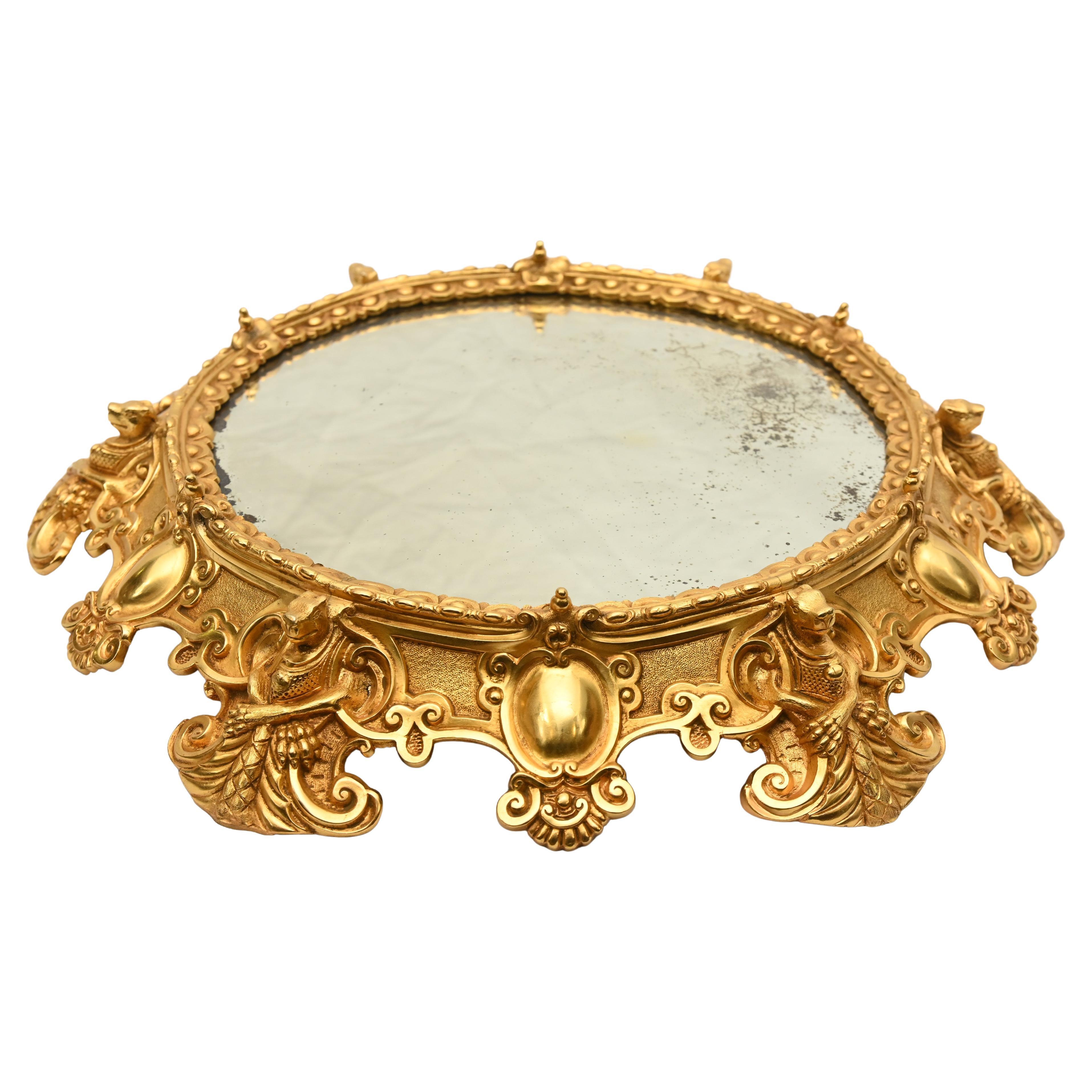 French Ormolu Mirrored Platter Rococo Centrepiece Tray 1880 For Sale