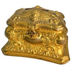 French Ormolu Money Box Piggy Bank Angel Head Decor, Antique France 1890s