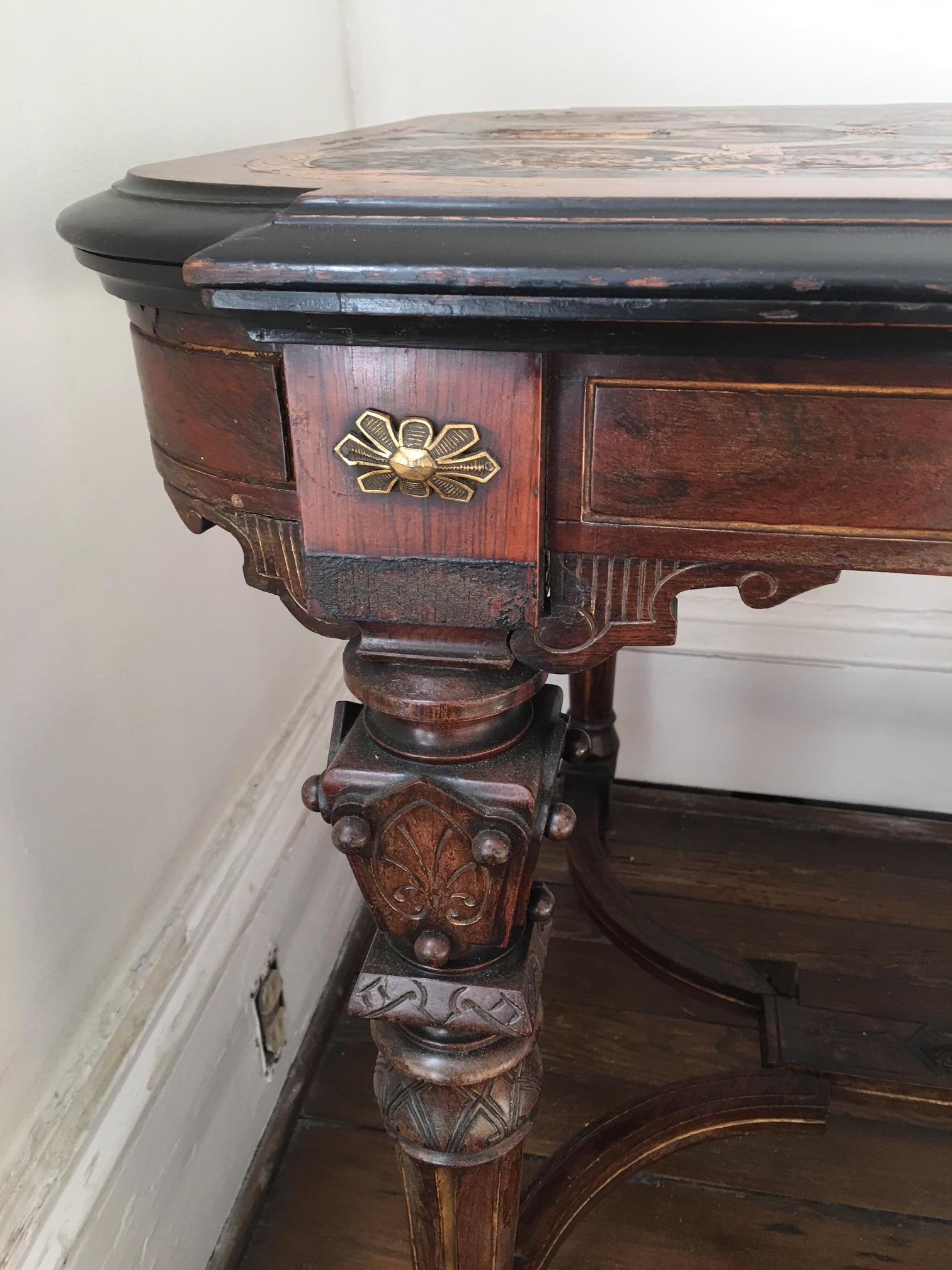 French Ormolu Mount Marquetry Bureau Plat or Desk, 19th Century 5