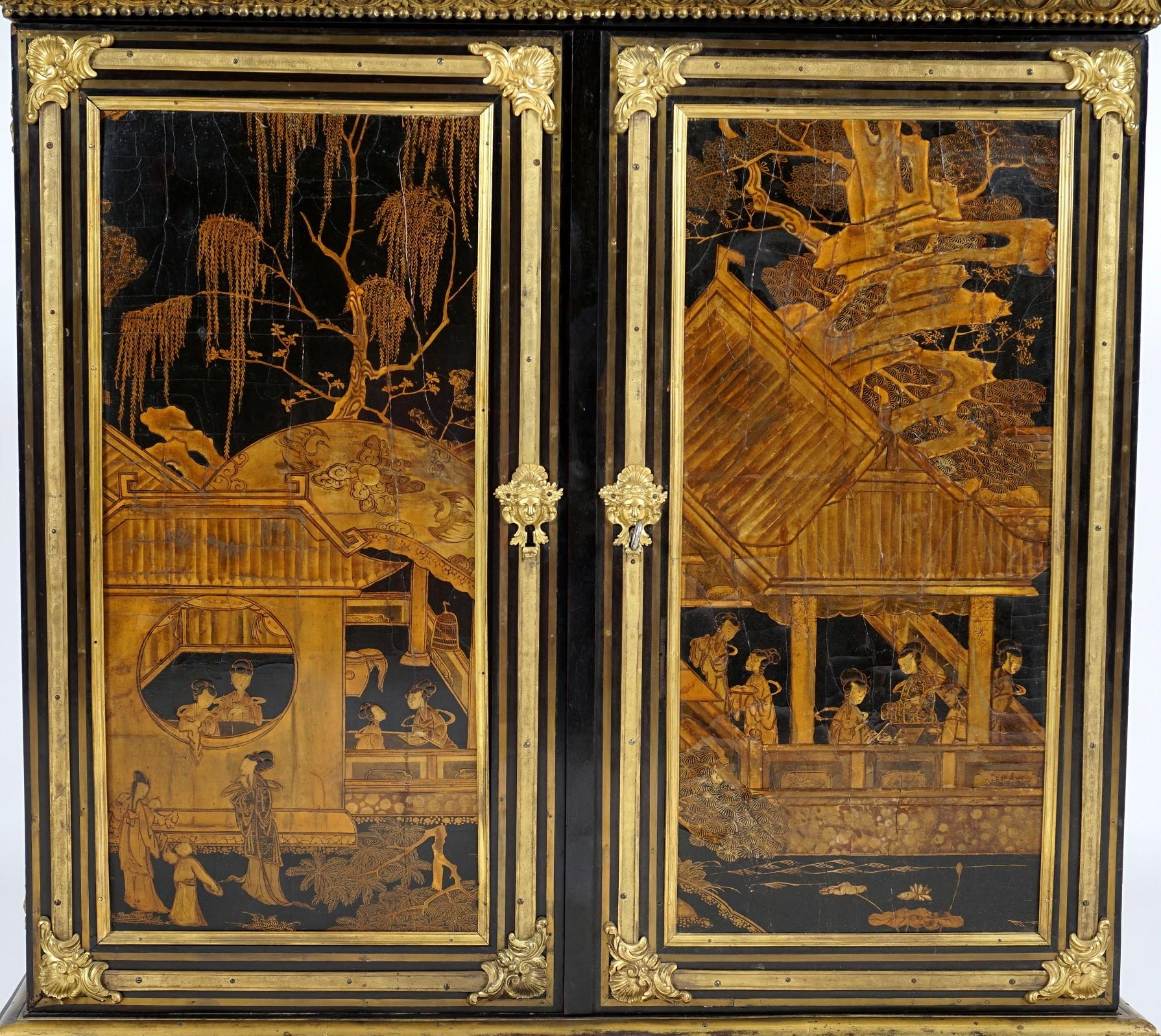 French Ormolu Mounted Inlaid Ebony and Chinese Coromandel Lacquer Cabinet In Good Condition In Bradenton, FL