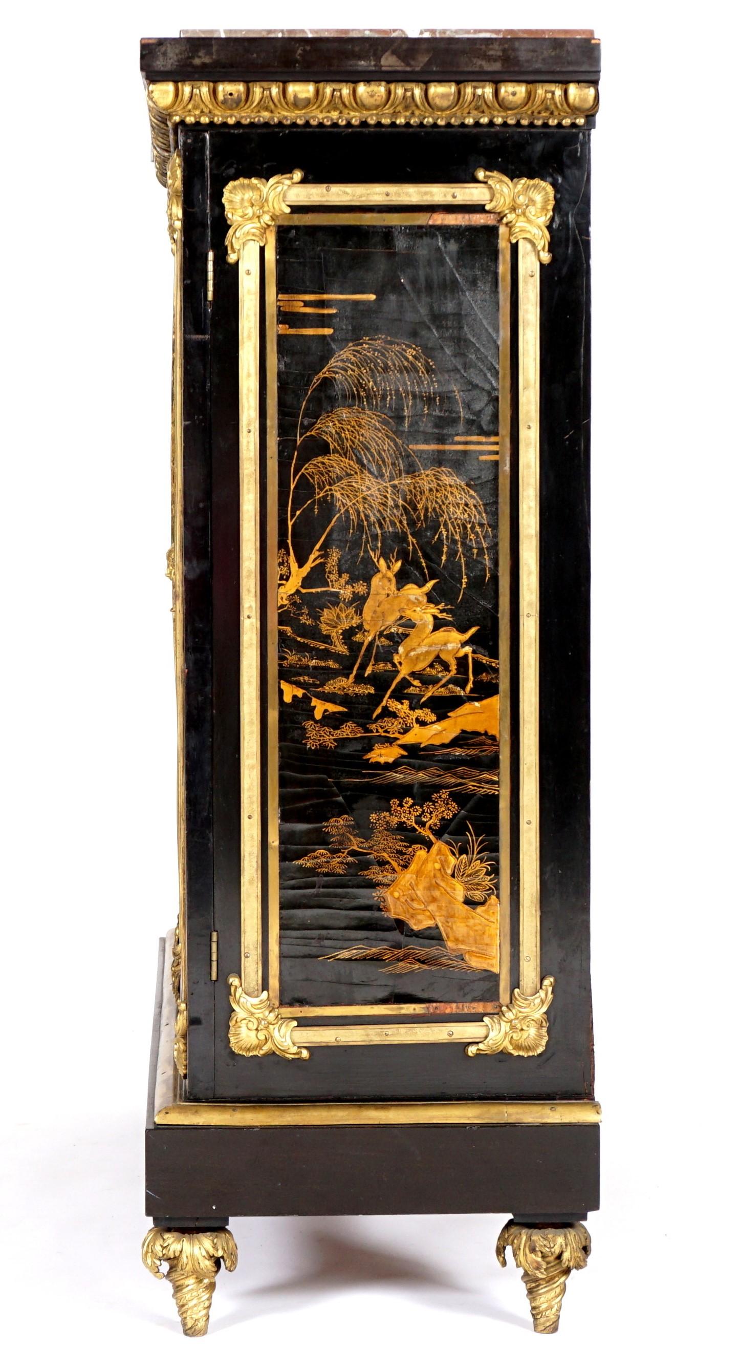 French Ormolu Mounted Inlaid Ebony and Chinese Coromandel Lacquer Cabinet 1