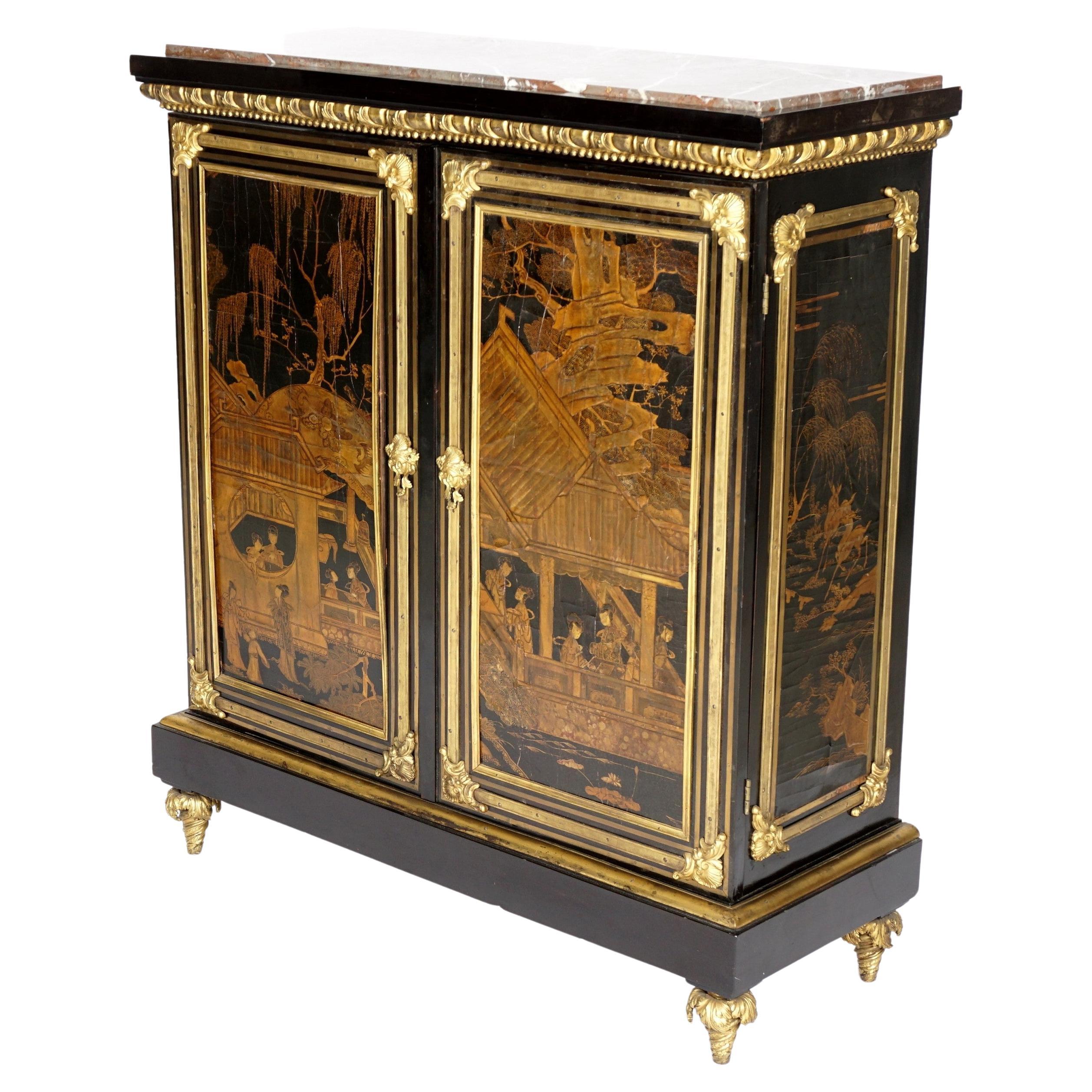 French Ormolu Mounted Inlaid Ebony and Chinese Coromandel Lacquer Cabinet