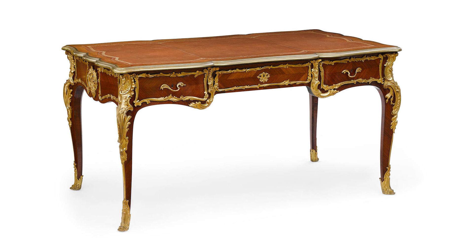 Louis XV French Ormolu Mounted Bureau Plat Partner's Desk, 19th Century