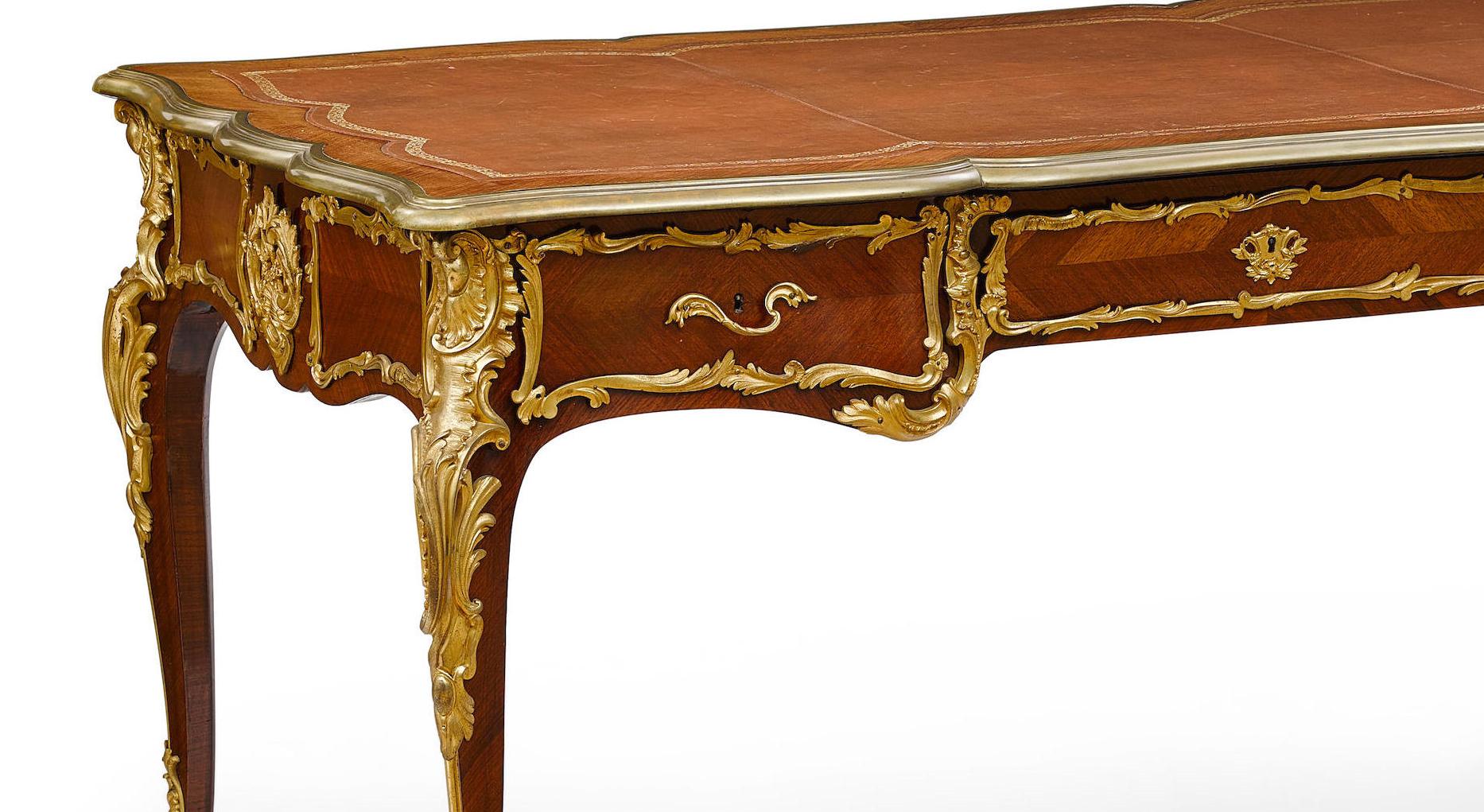 French Ormolu Mounted Bureau Plat Partner's Desk, 19th Century In Good Condition In Cypress, CA