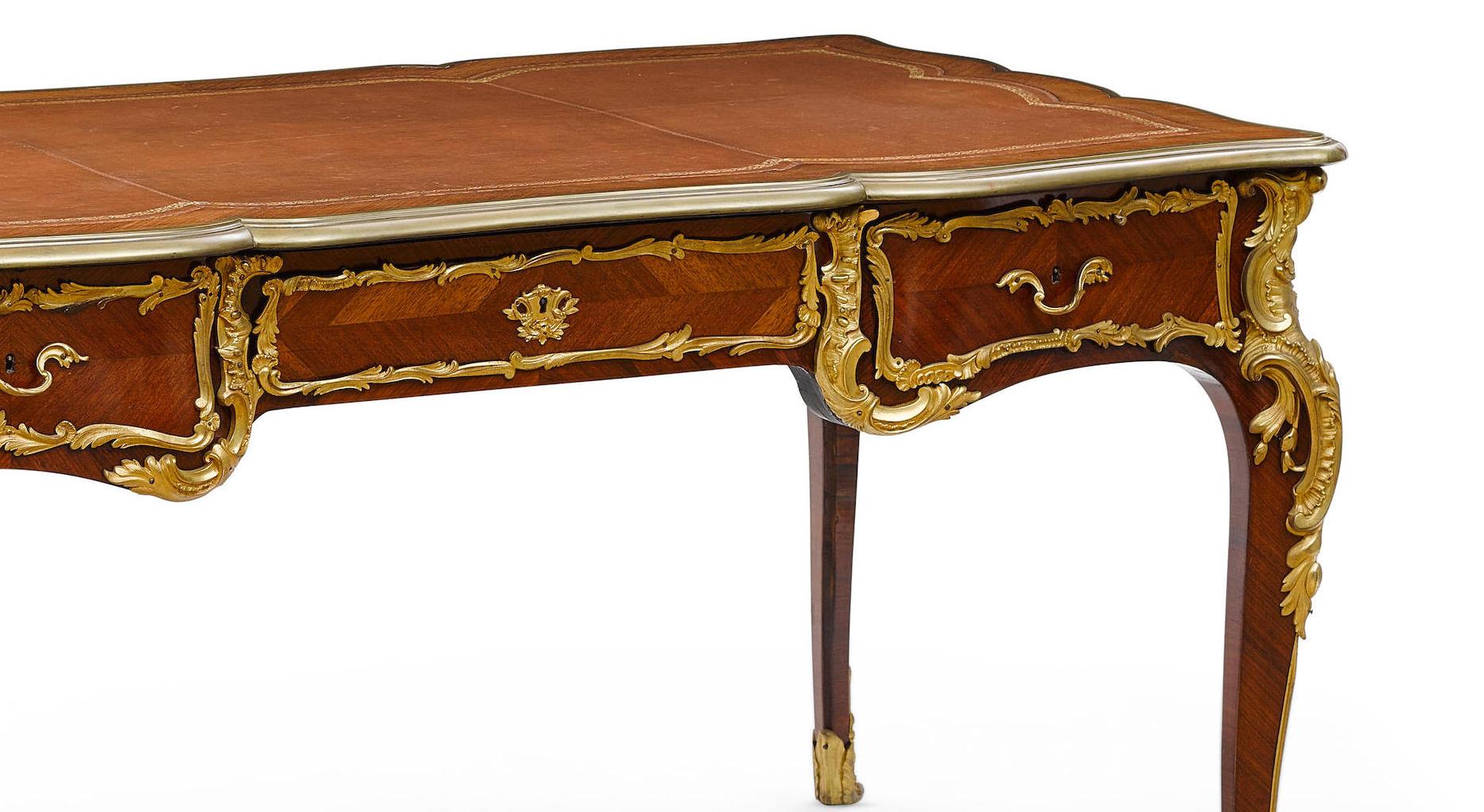 Gilt French Ormolu Mounted Bureau Plat Partner's Desk, 19th Century