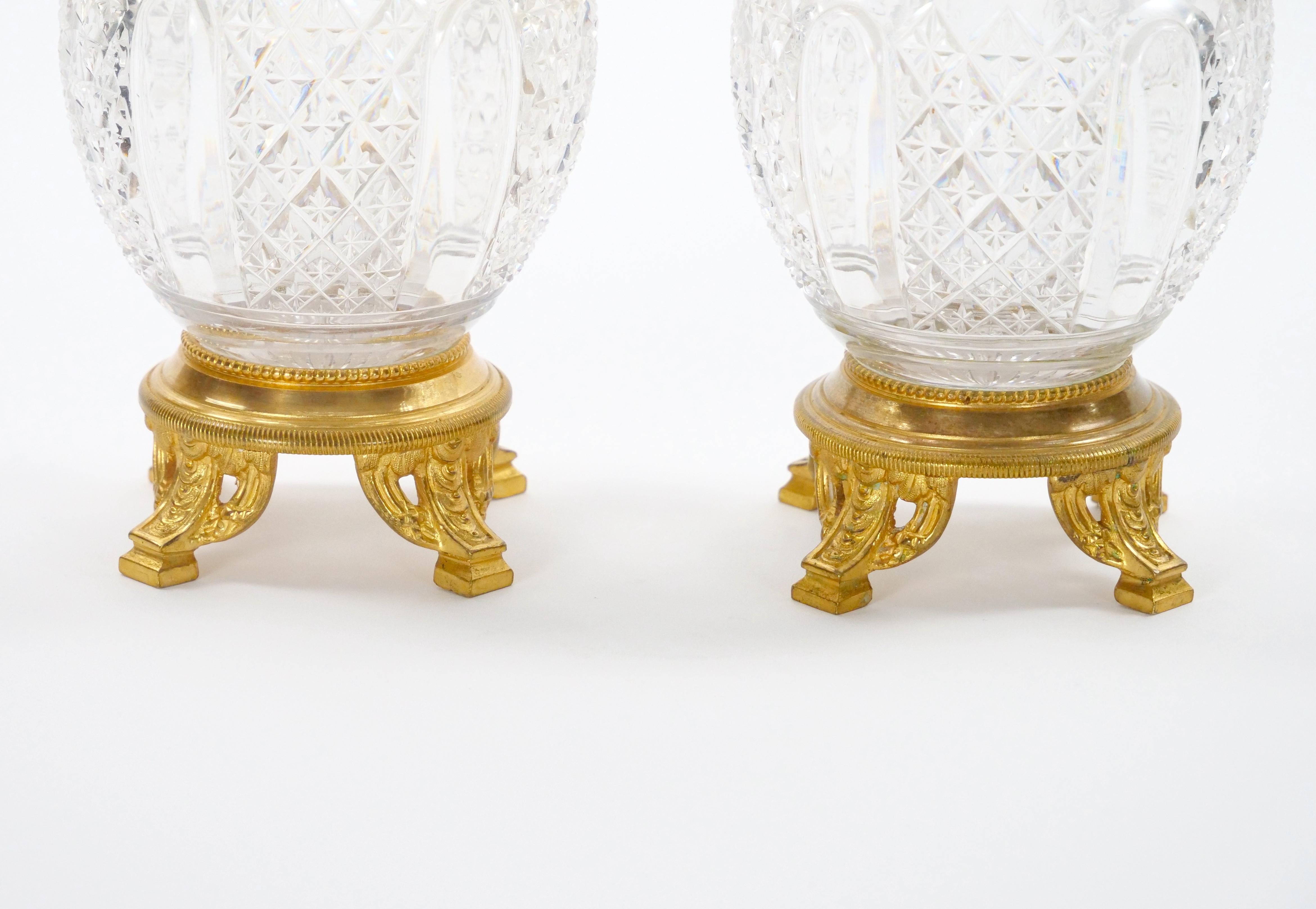 Bronze French Ormolu-Mounted Diamond Cut Crystal Decorative Vase, 19th Century For Sale