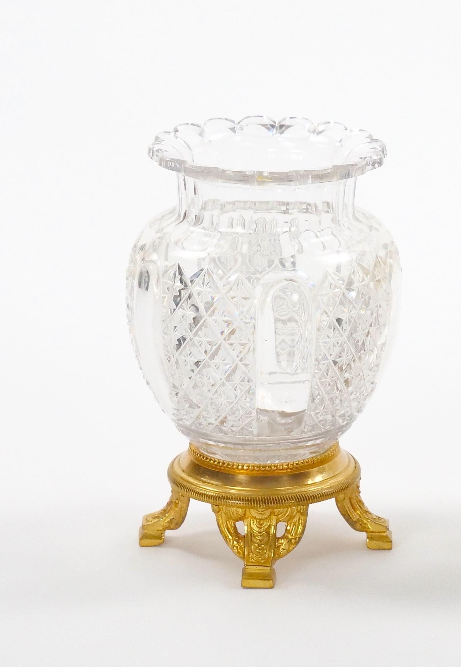 French Ormolu-Mounted Diamond Cut Crystal Decorative Vase, 19th Century For Sale 2