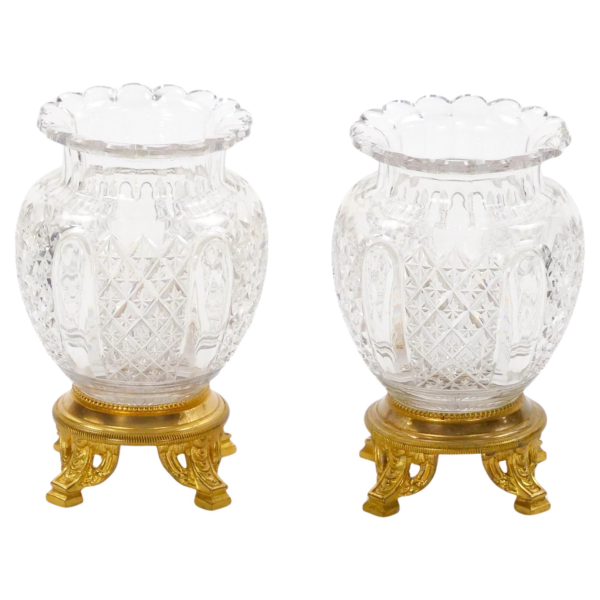 French Ormolu-Mounted Diamond Cut Crystal Decorative Vase, 19th Century For Sale