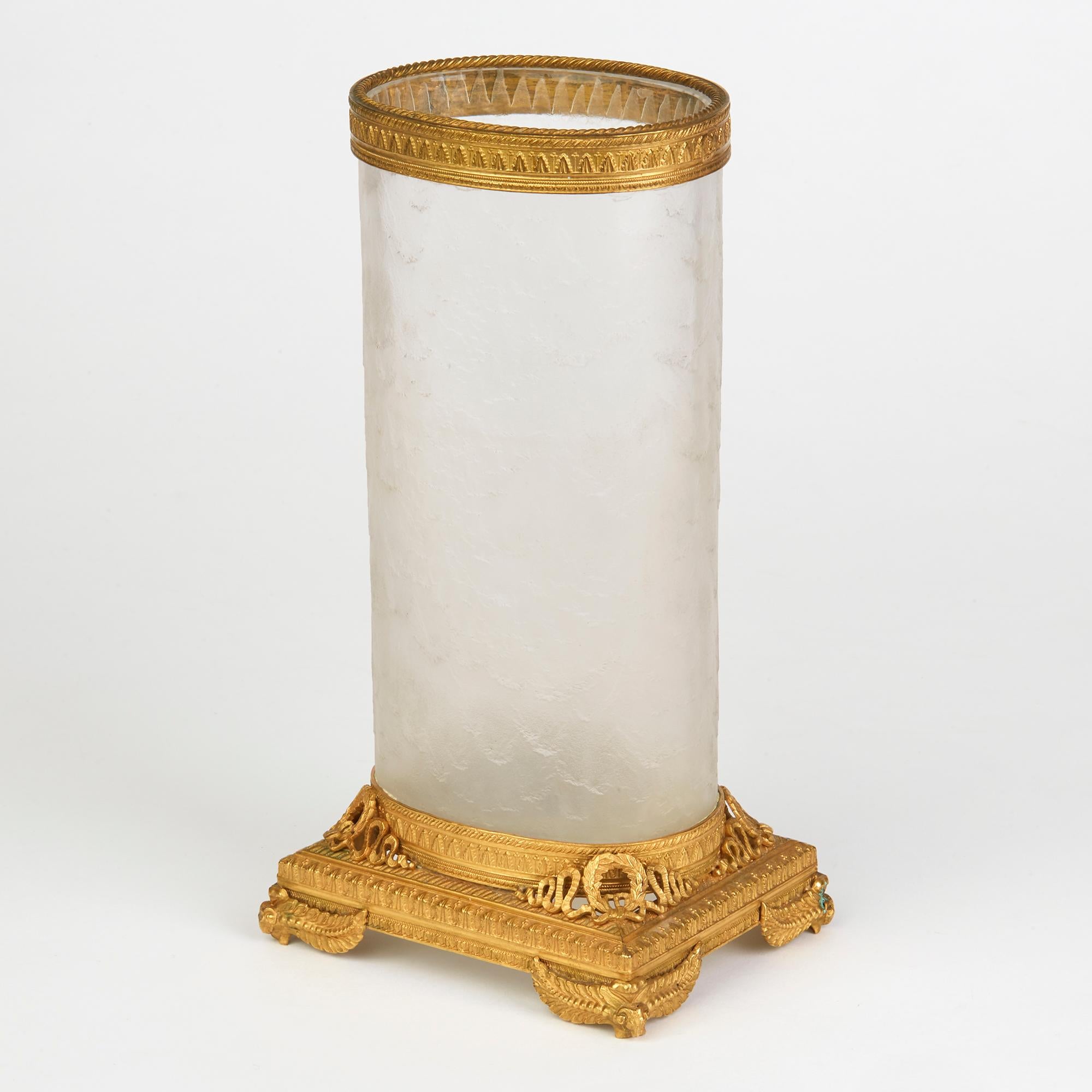 French Ormolu Mounted Frosted and Textured Glass Vase, 19th Century 5