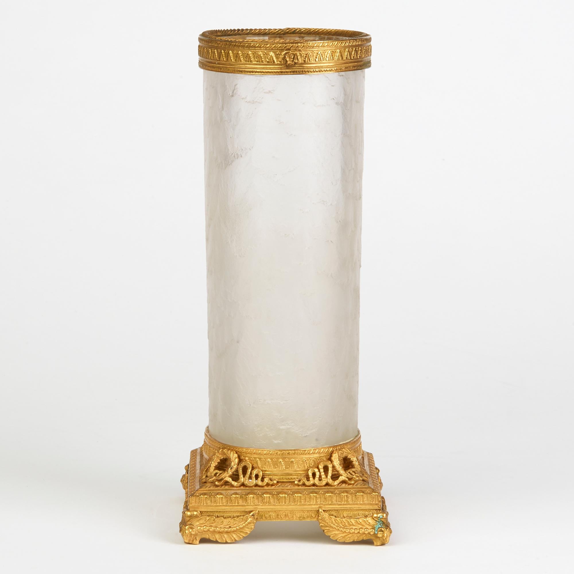 French Ormolu Mounted Frosted and Textured Glass Vase, 19th Century 6