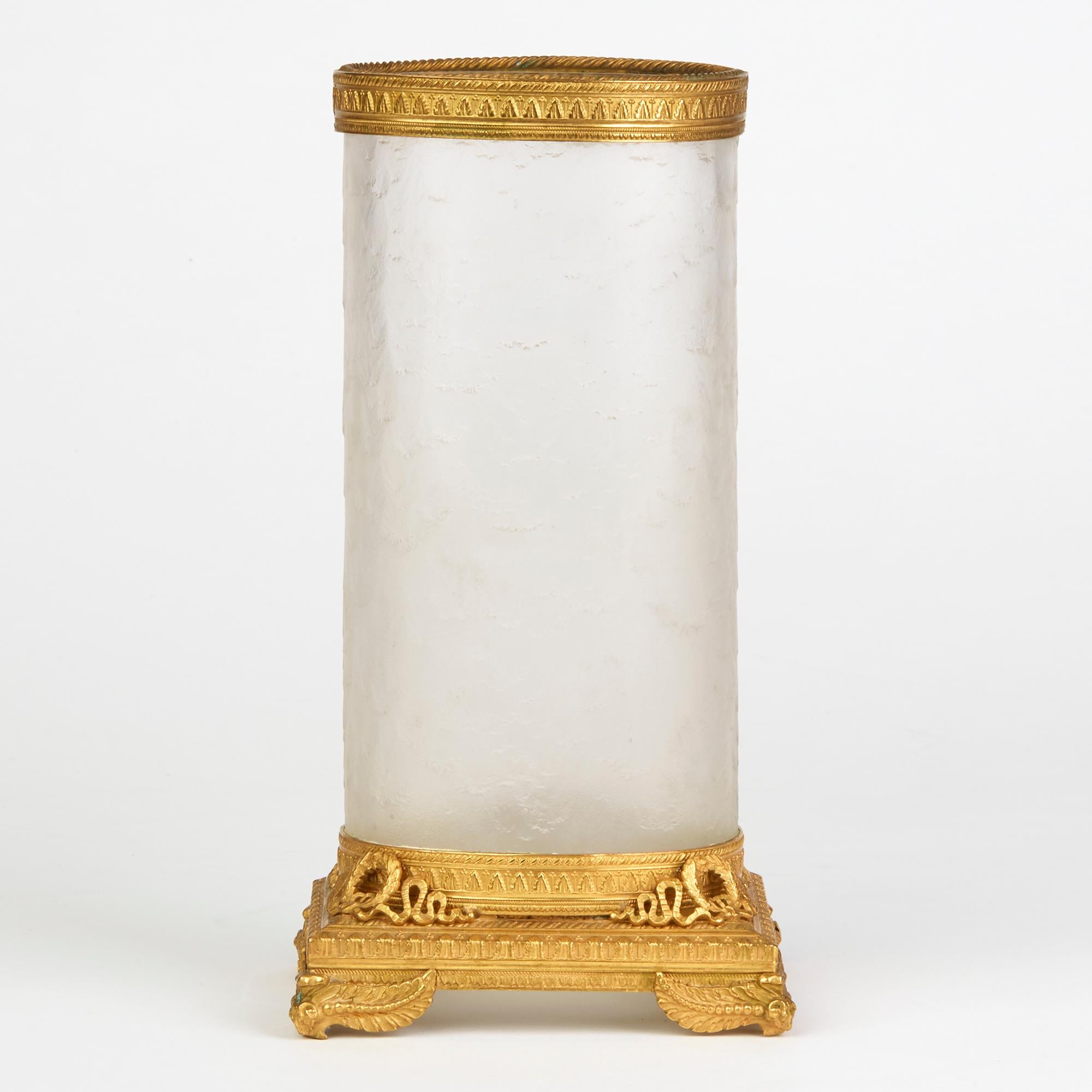 French Ormolu Mounted Frosted and Textured Glass Vase, 19th Century 7