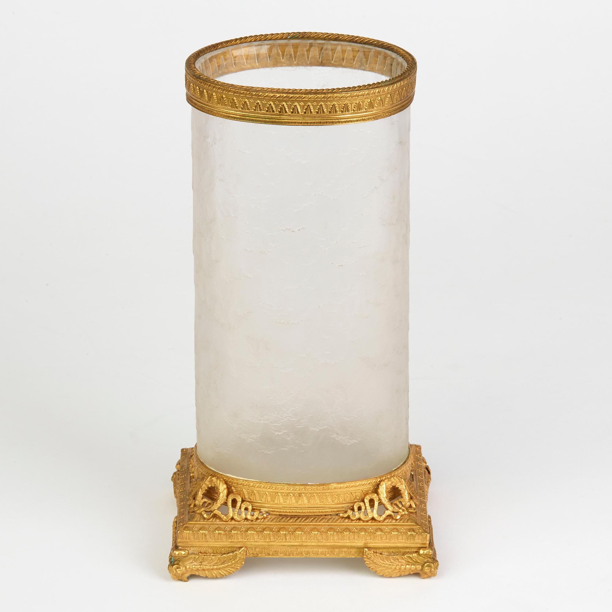 Rococo French Ormolu Mounted Frosted and Textured Glass Vase, 19th Century