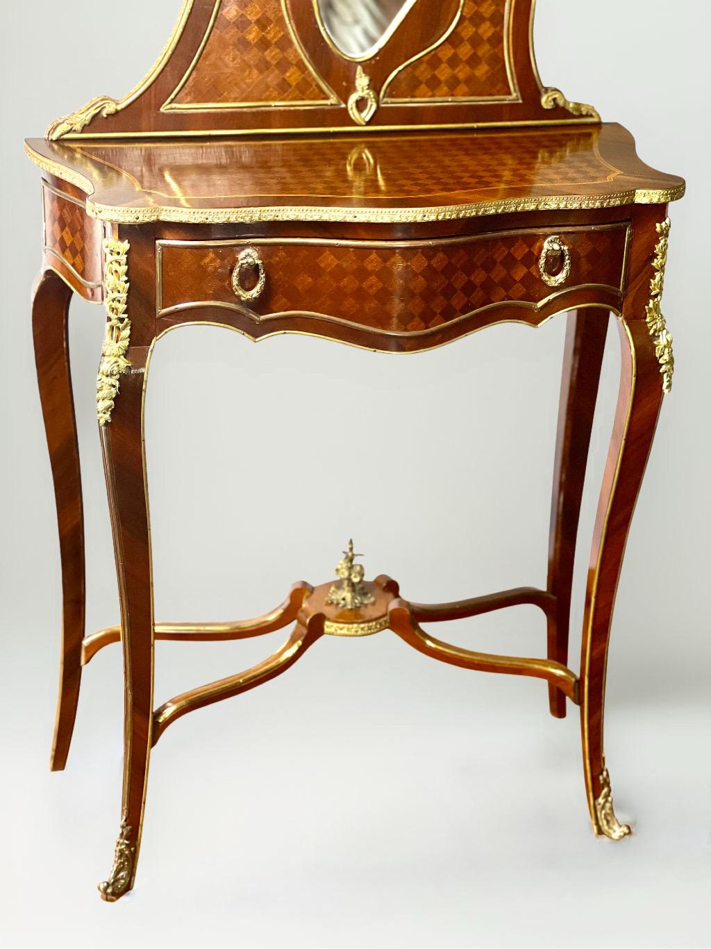 French Ormolu-Mounted Kingwood and Parquetry Vanity Dressing Table For Sale 3