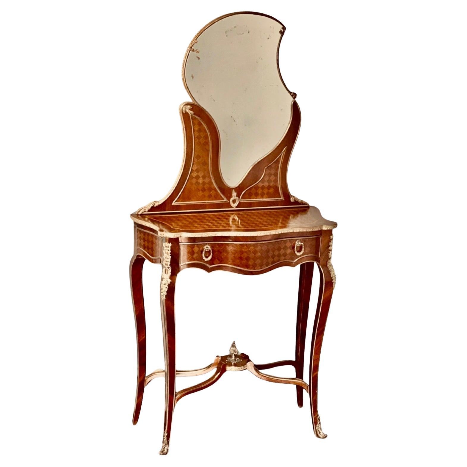 French Ormolu-Mounted Kingwood and Parquetry Vanity Dressing Table For Sale