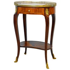 Ormolu Mounted Louis XV Style Oval Parquetry One-Drawer Table, 19th Century