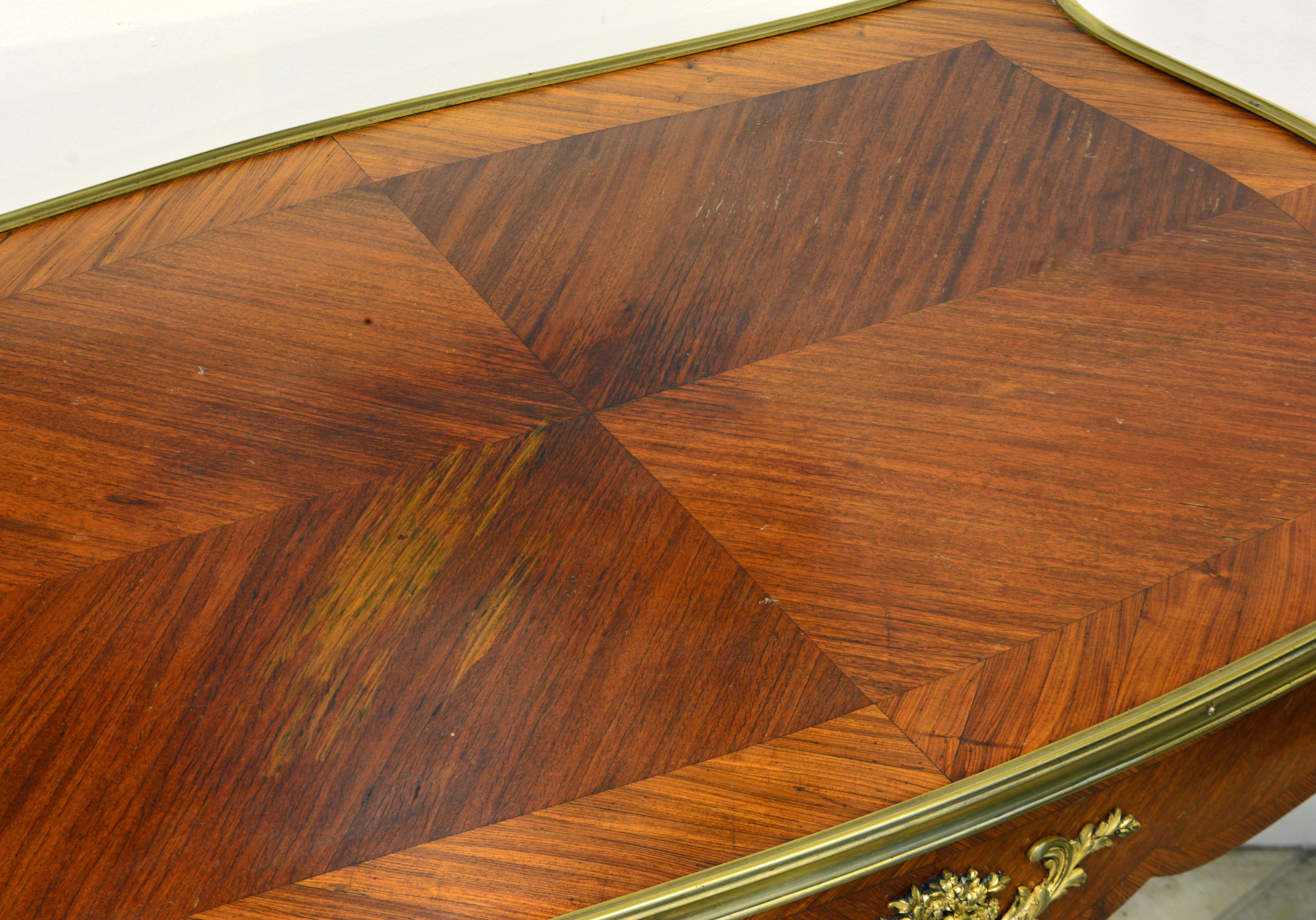 French Ormolu Mounted Louis XV Style Parquetry Table with Concealed Drawer 4