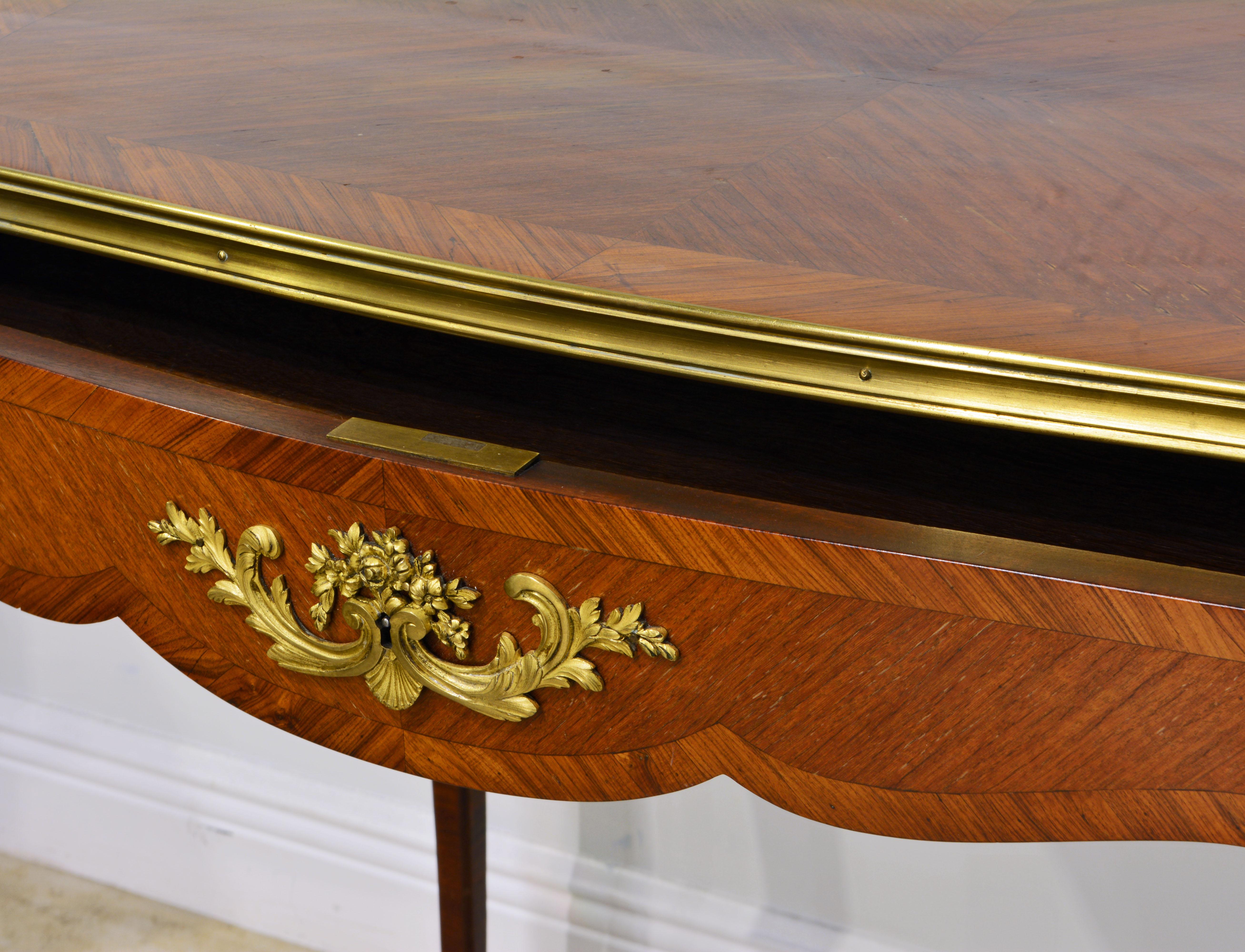 19th Century French Ormolu Mounted Louis XV Style Parquetry Table with Concealed Drawer