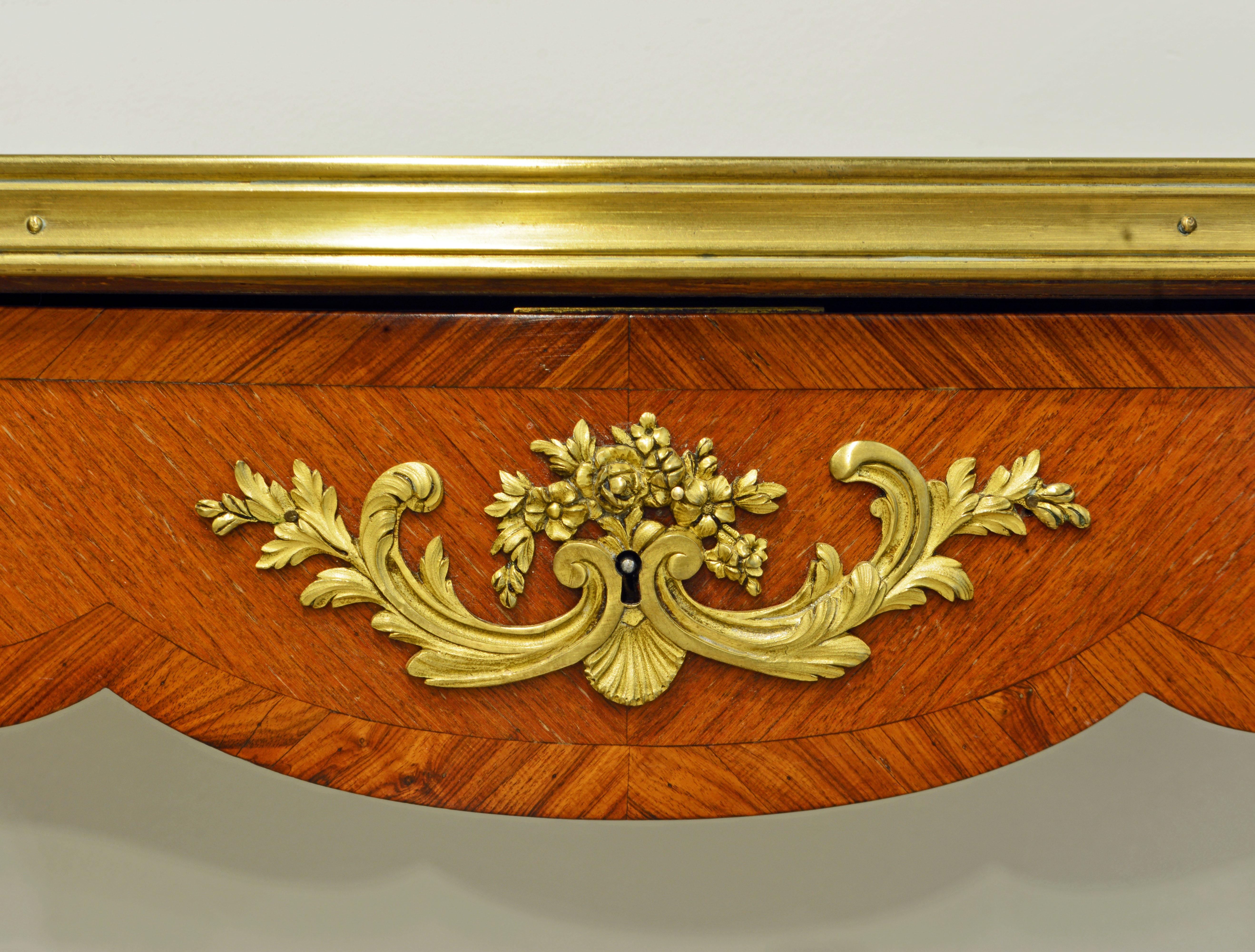 French Ormolu Mounted Louis XV Style Parquetry Table with Concealed Drawer 1