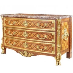 French Ormolu-Mounted Mahogany and Tulipwood Parquetry Commode by Paul Sormani