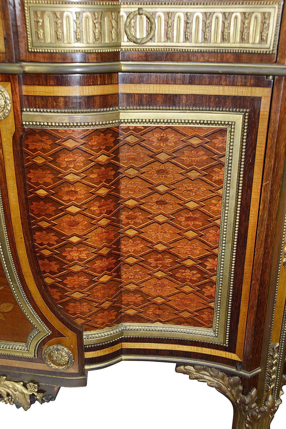 French Ormolu Mounted Mahogany Parquetry Commode, After Riesener For Sale 4