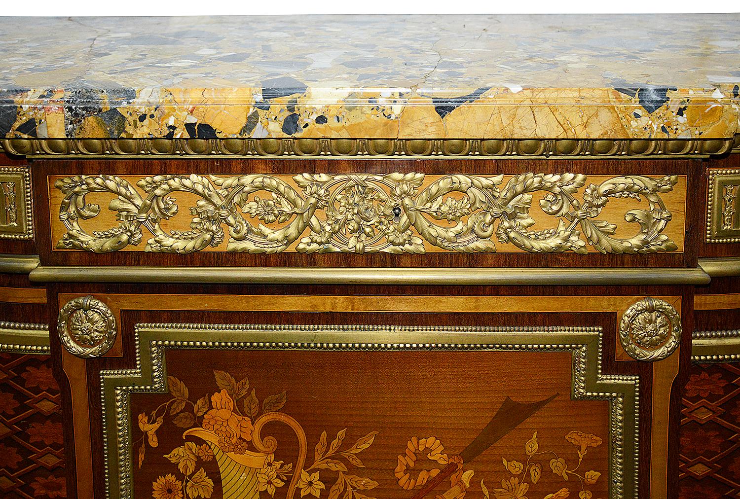 French Ormolu Mounted Mahogany Parquetry Commode, After Riesener In Good Condition For Sale In Brighton, Sussex