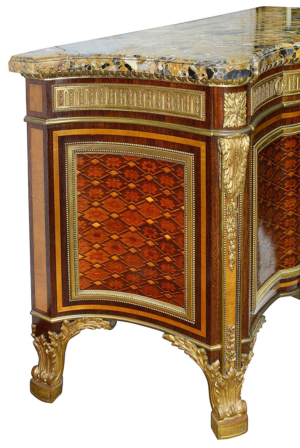 French Ormolu Mounted Mahogany Parquetry Commode, After Riesener For Sale 2