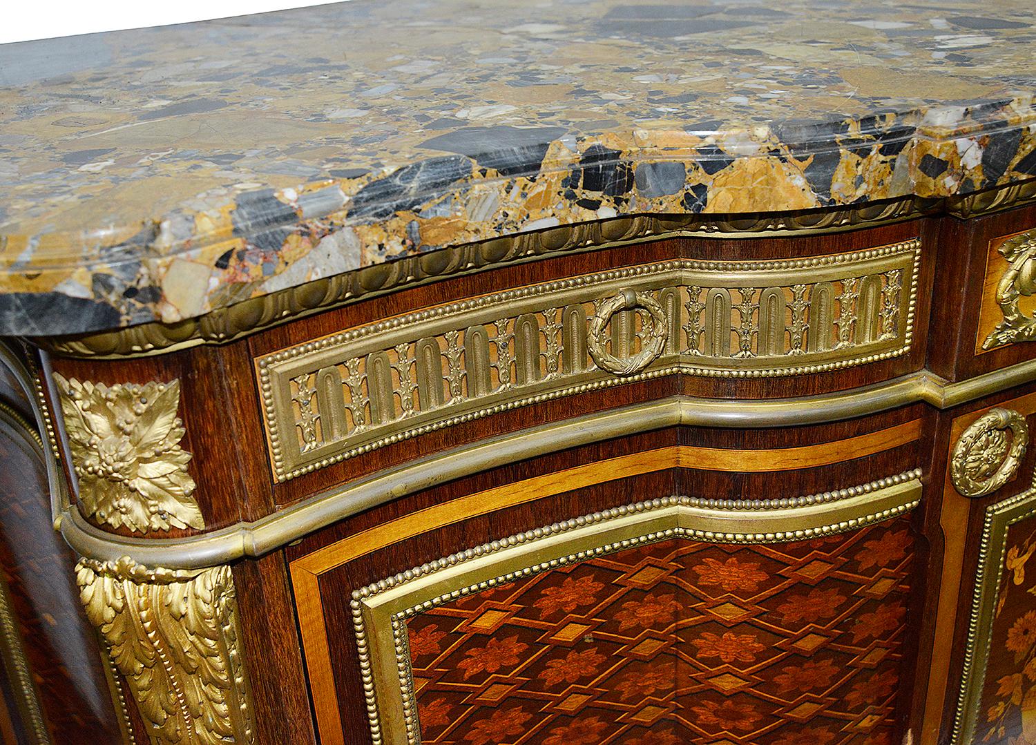 French Ormolu Mounted Mahogany Parquetry Commode, After Riesener For Sale 3