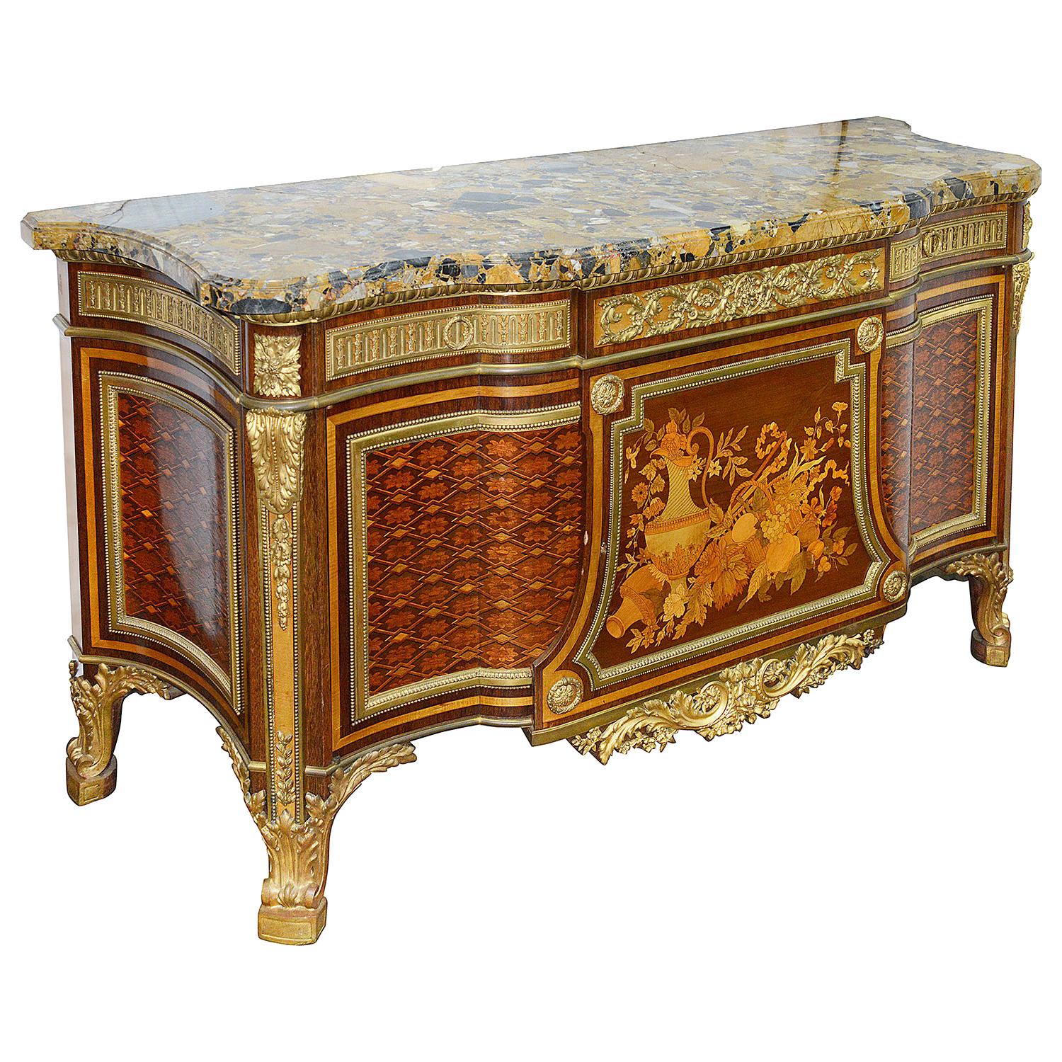 French Ormolu Mounted Mahogany Parquetry Commode, After Riesener