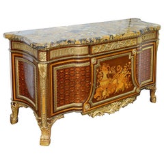 Used French Ormolu Mounted Mahogany Parquetry Commode, After Riesener