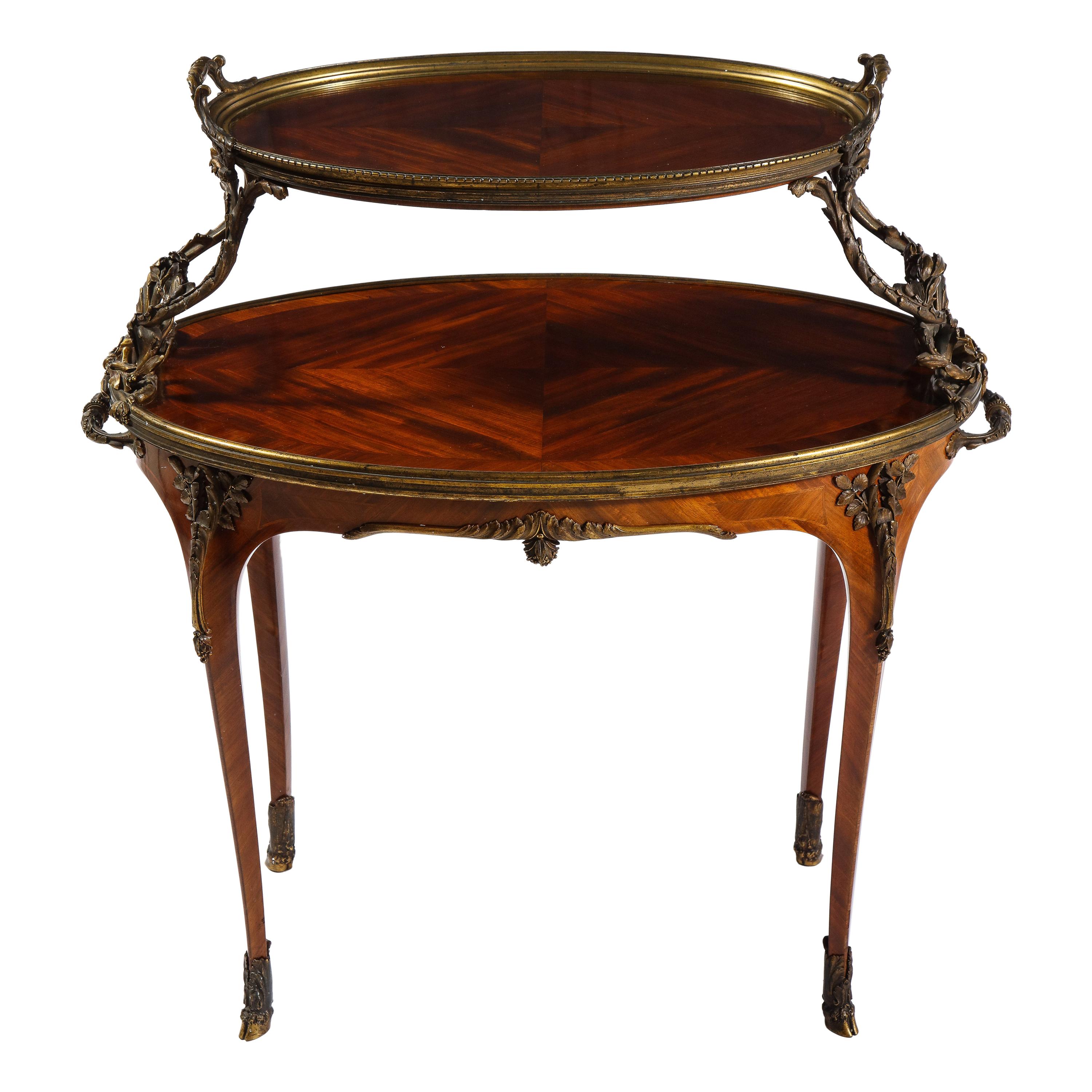 French Ormolu-Mounted Mahogany Two-Tier Tea Table, Attributed to Paul Sormani For Sale