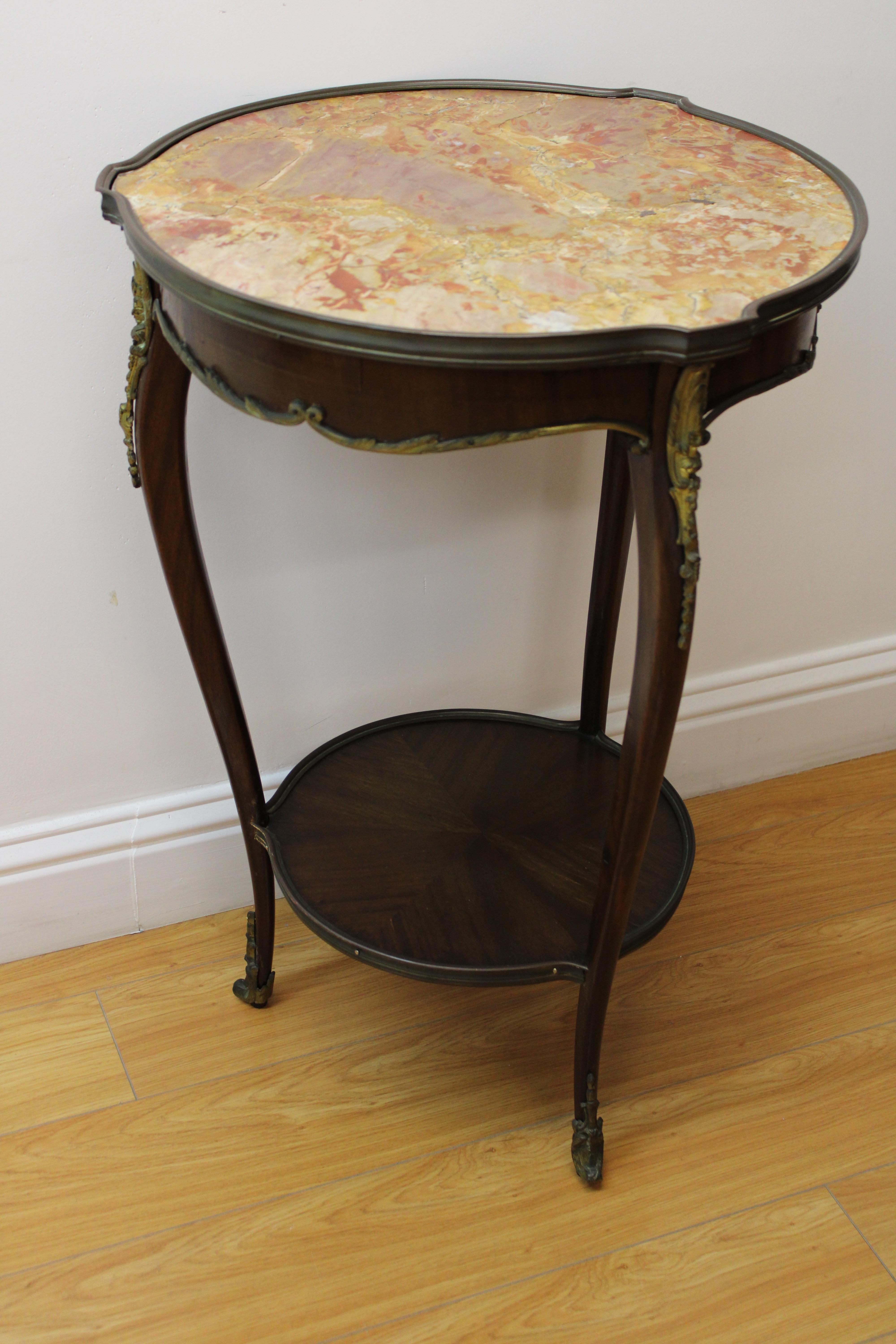 French Ormolu Mounted Marble End Table 2 Tier For Sale 1