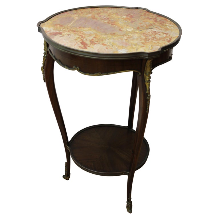French Ormolu Mounted Marble End Table 2 Tier For Sale
