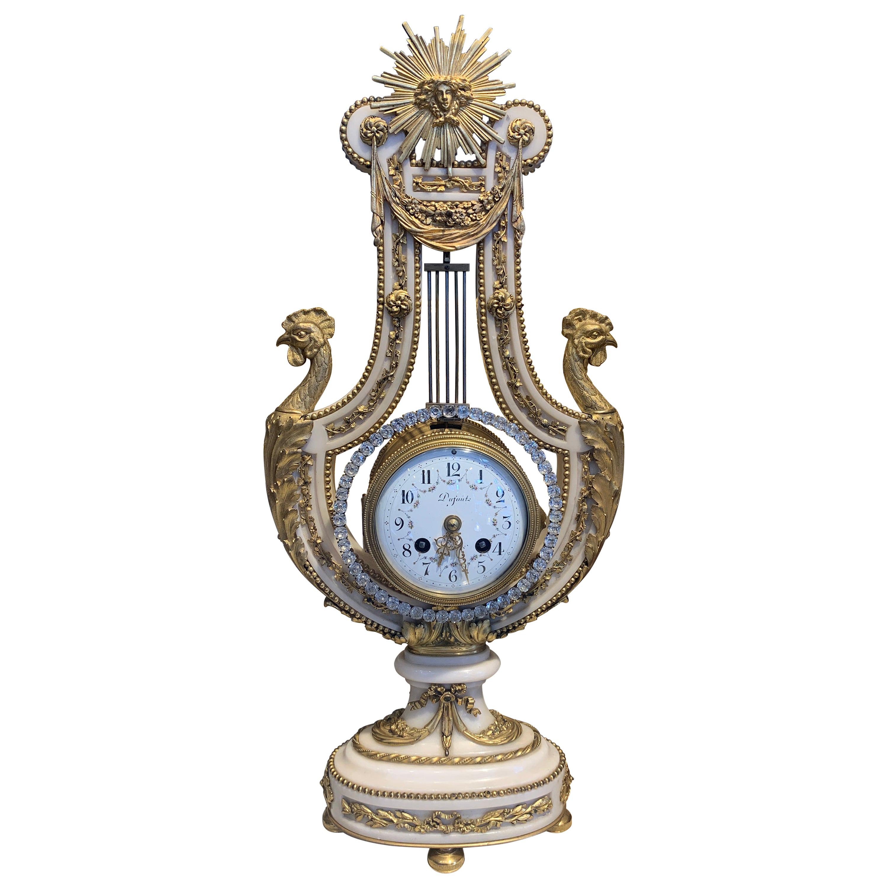 French Ormolu Mounted Marble Lyre Clock, Mid19th Century For Sale at
